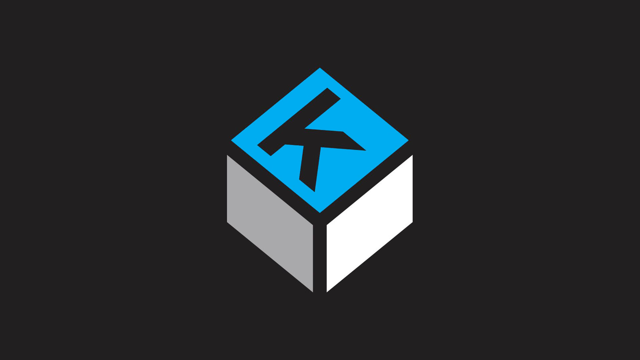 Letter K, blue cube, black 'K' logo, Full HD Desktop Wallpaper