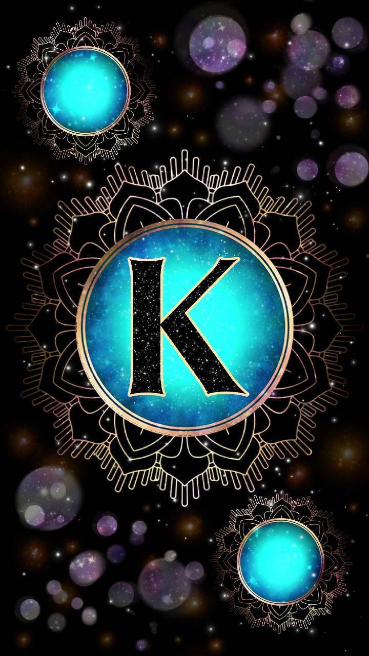 Flashy Blue Black K Alphabet, cosmic letter K, glowing blue orb, HD Phone Wallpaper
