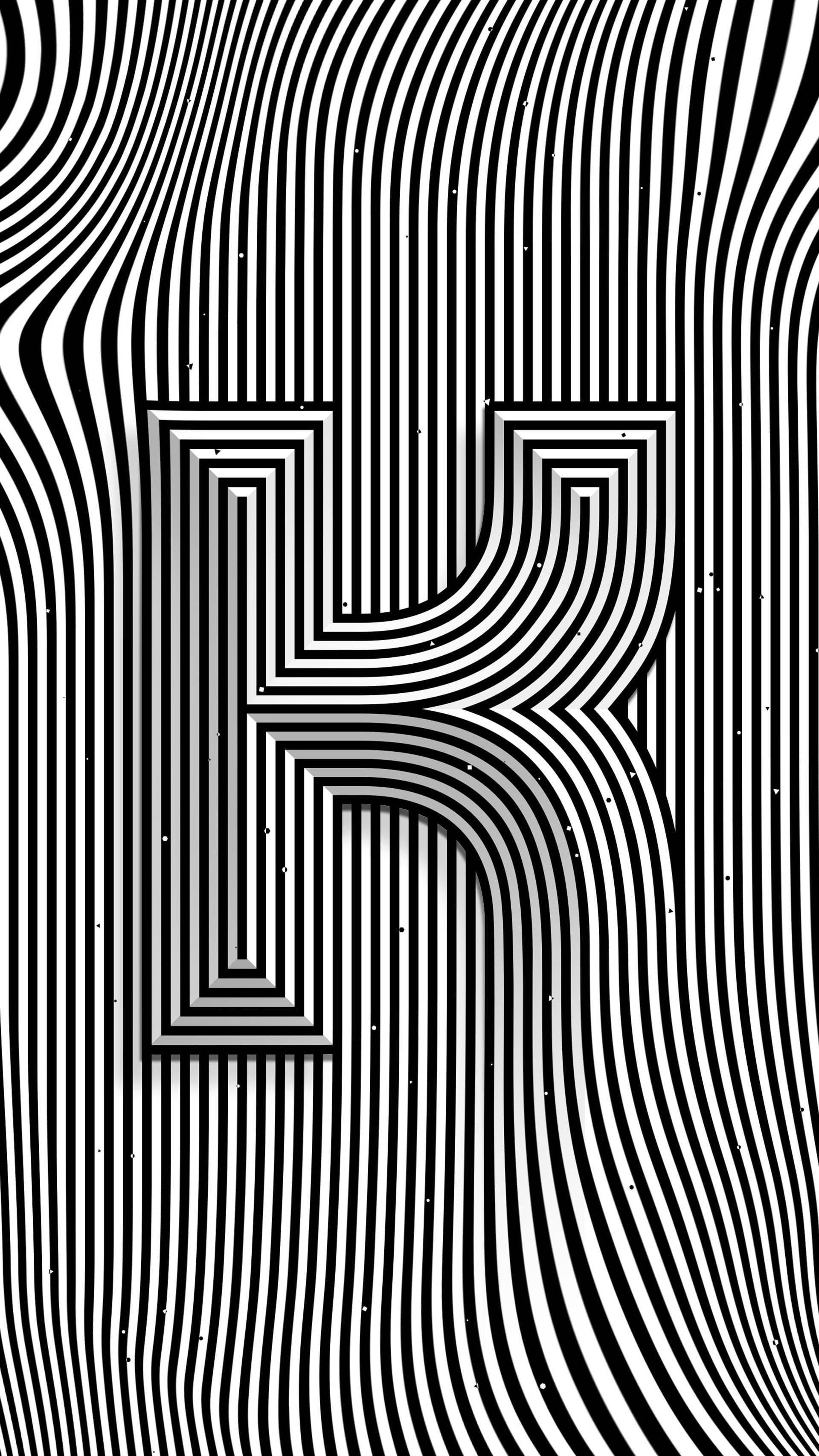 Psychedelic Letter K, black and white, optical illusion, 2K Phone Wallpaper