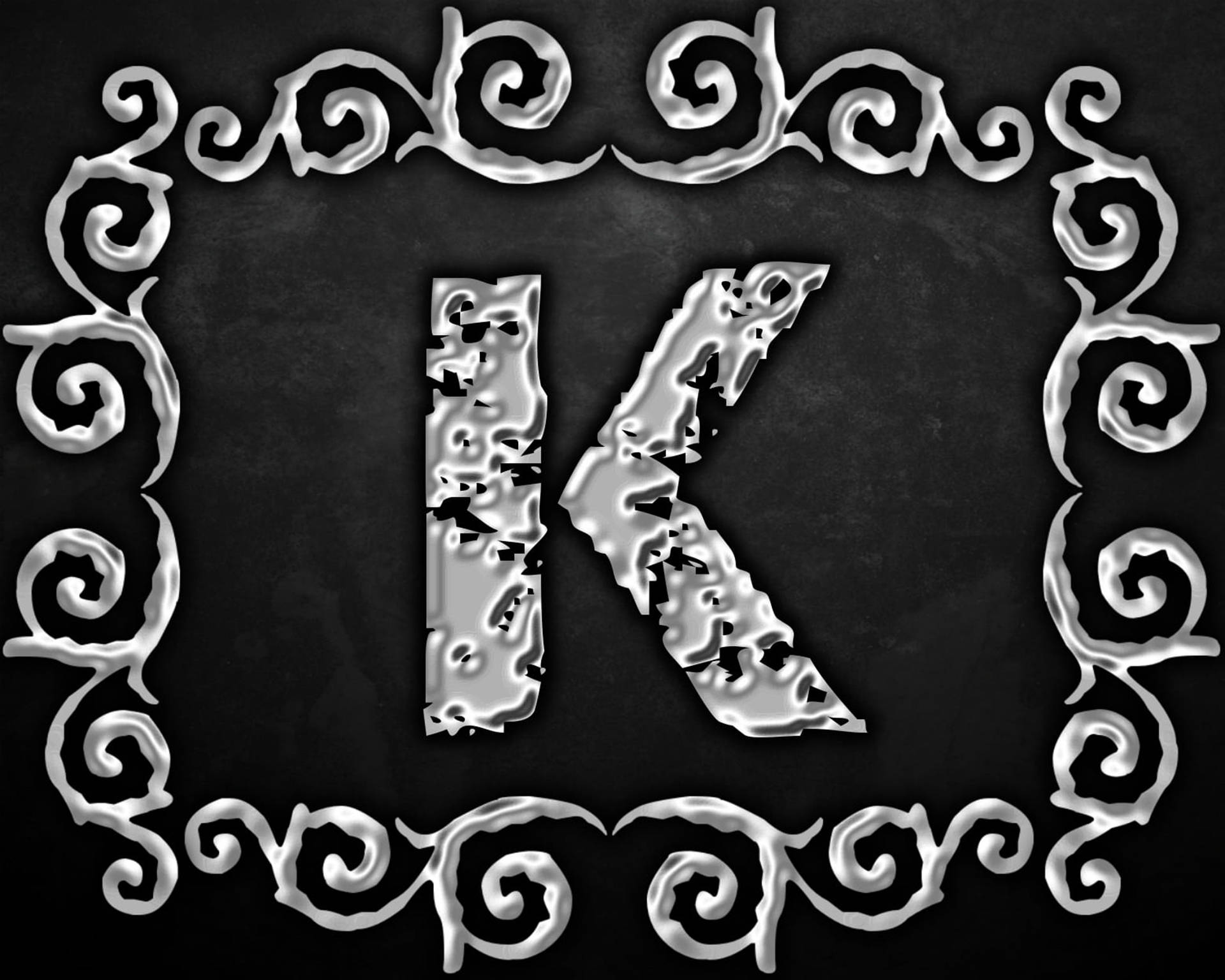 silver aesthetic letter k, metallic letter K, ornate swirls, Full HD Desktop Wallpaper