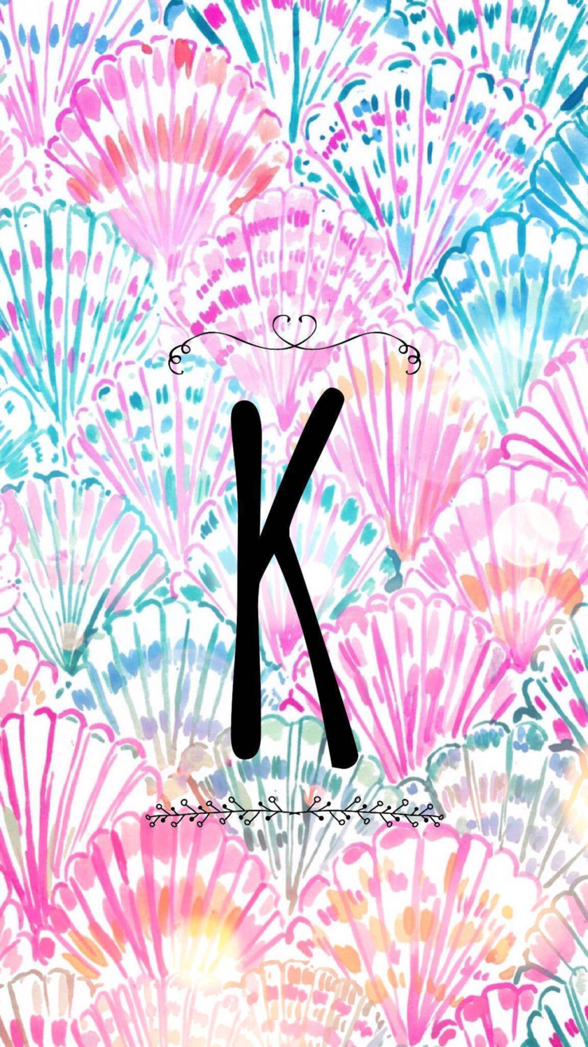 Letter K, pink, blue, 2K Phone Wallpaper