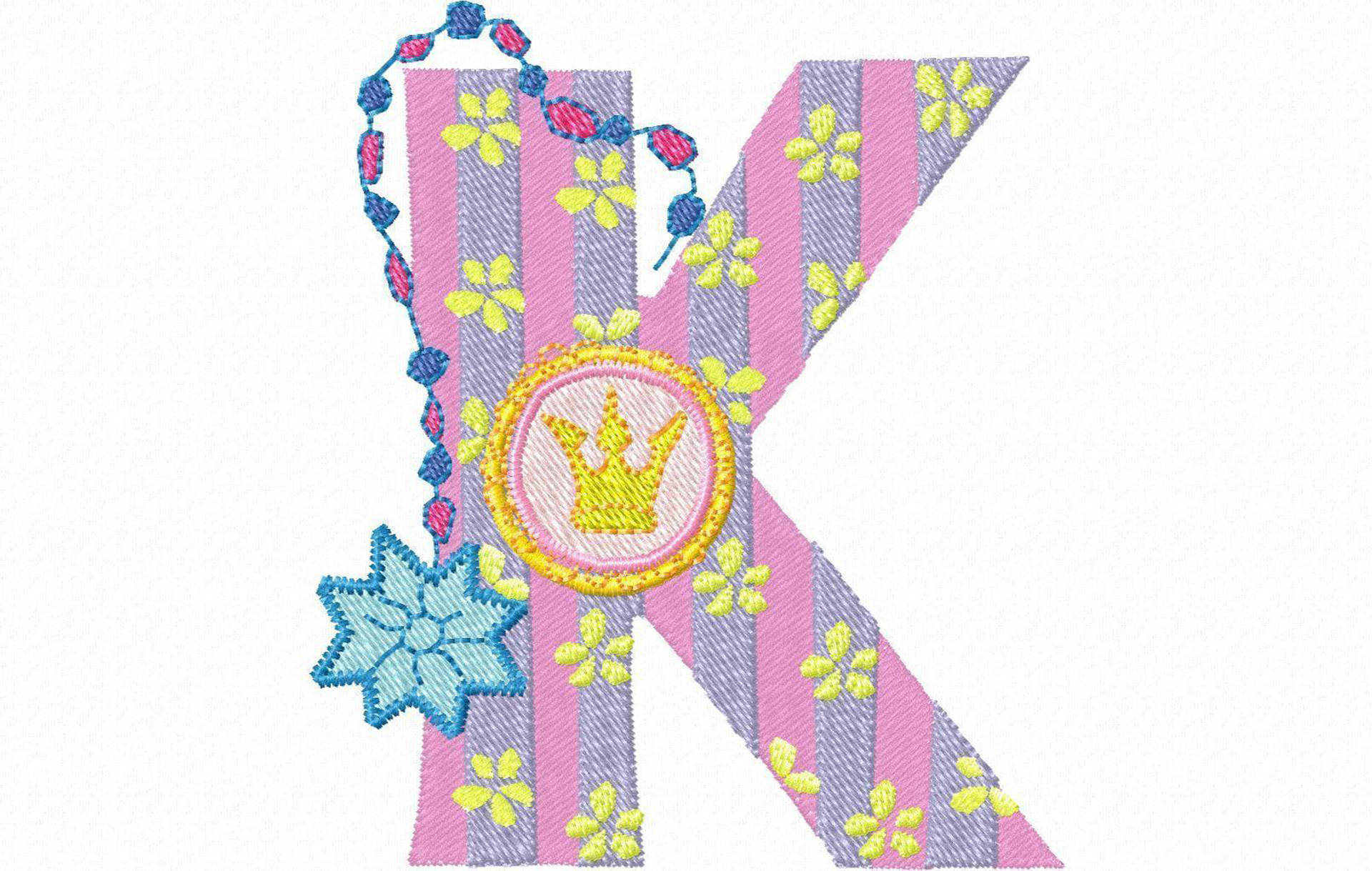 Letter K, pink stripes, yellow flowers, Full HD Desktop Wallpaper