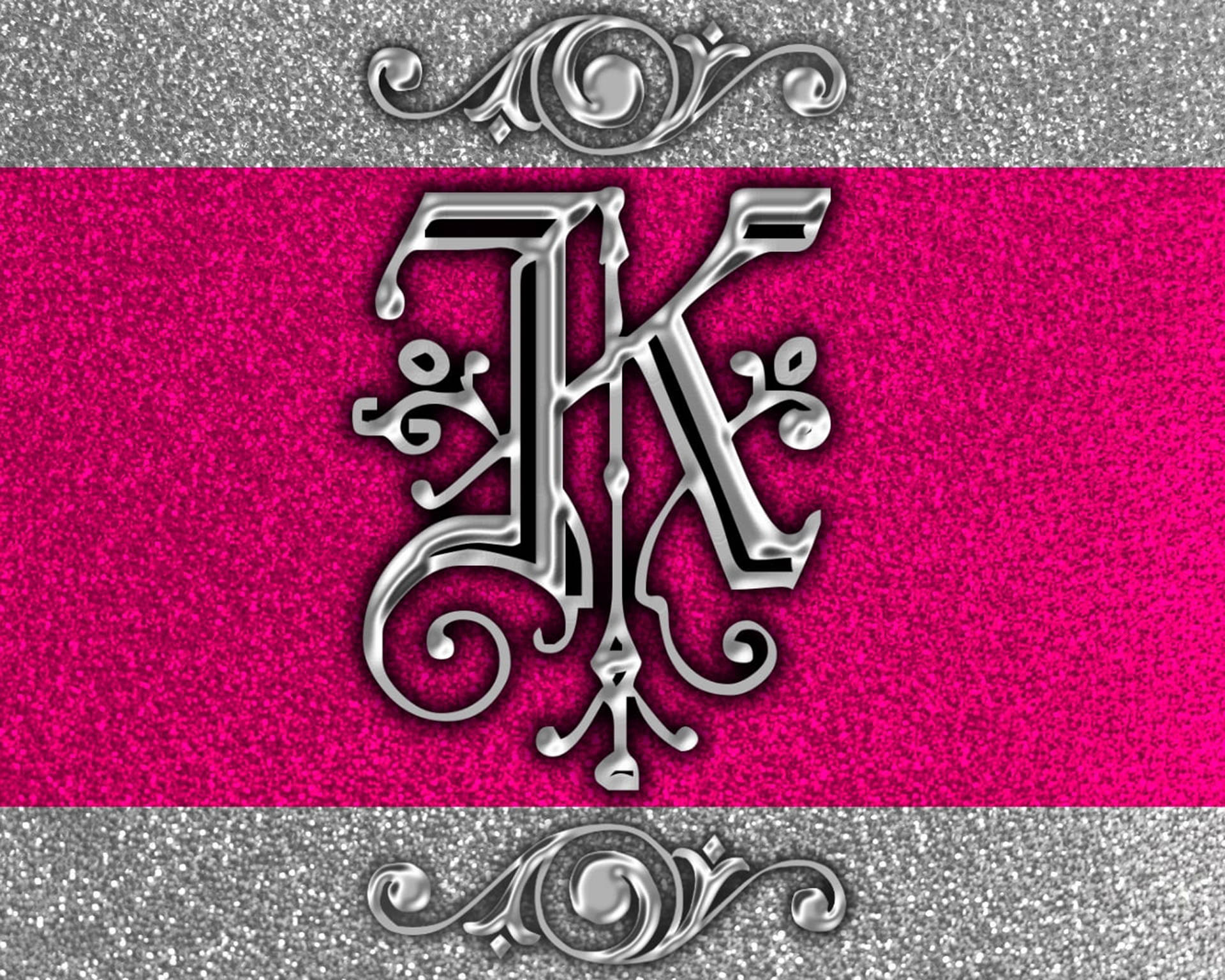 pinkish silver, ornate metallic monogram K, glittery, Full HD Desktop Wallpaper