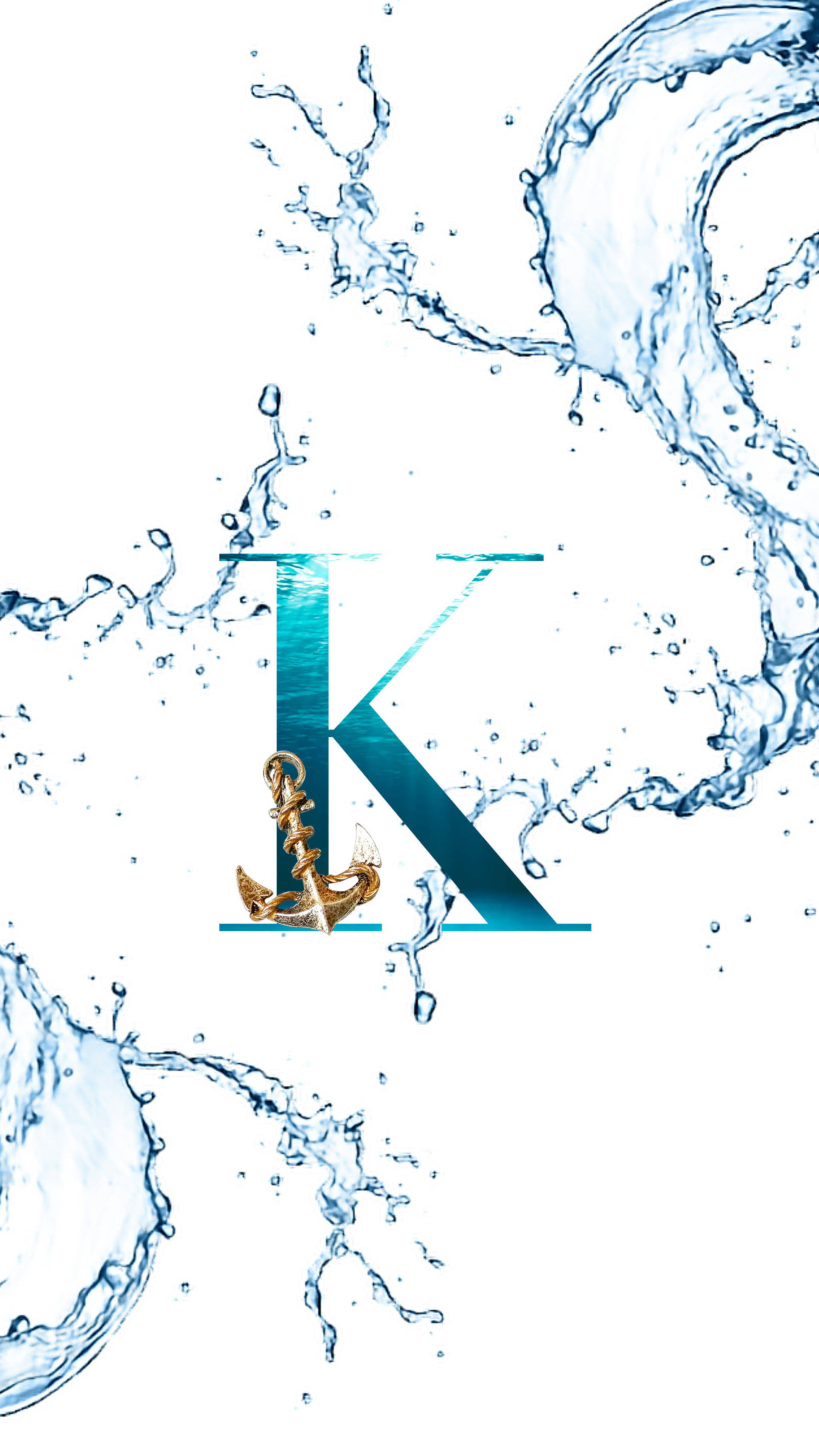 Letter K, teal, golden anchor, 2K Phone Wallpaper