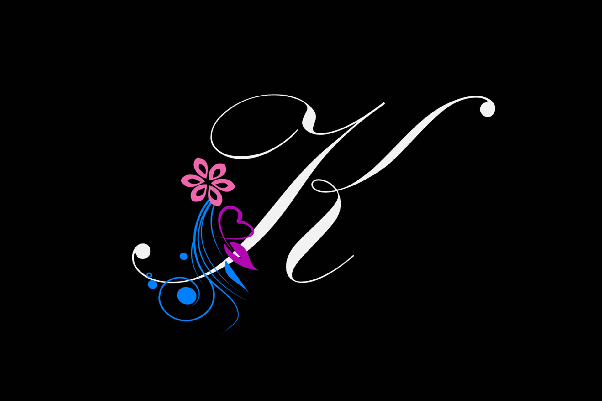 Script Letter K, white letter K, pink flower, Full HD Desktop Wallpaper