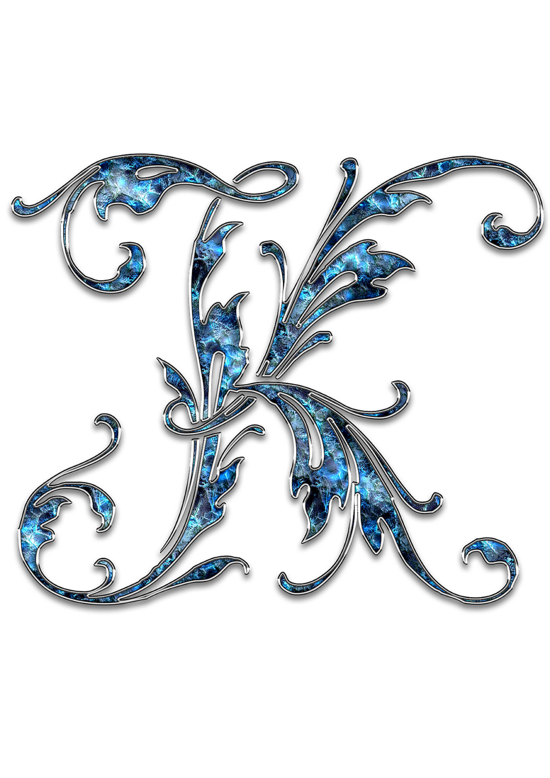 letter K, blue, silver, 2K Phone Wallpaper