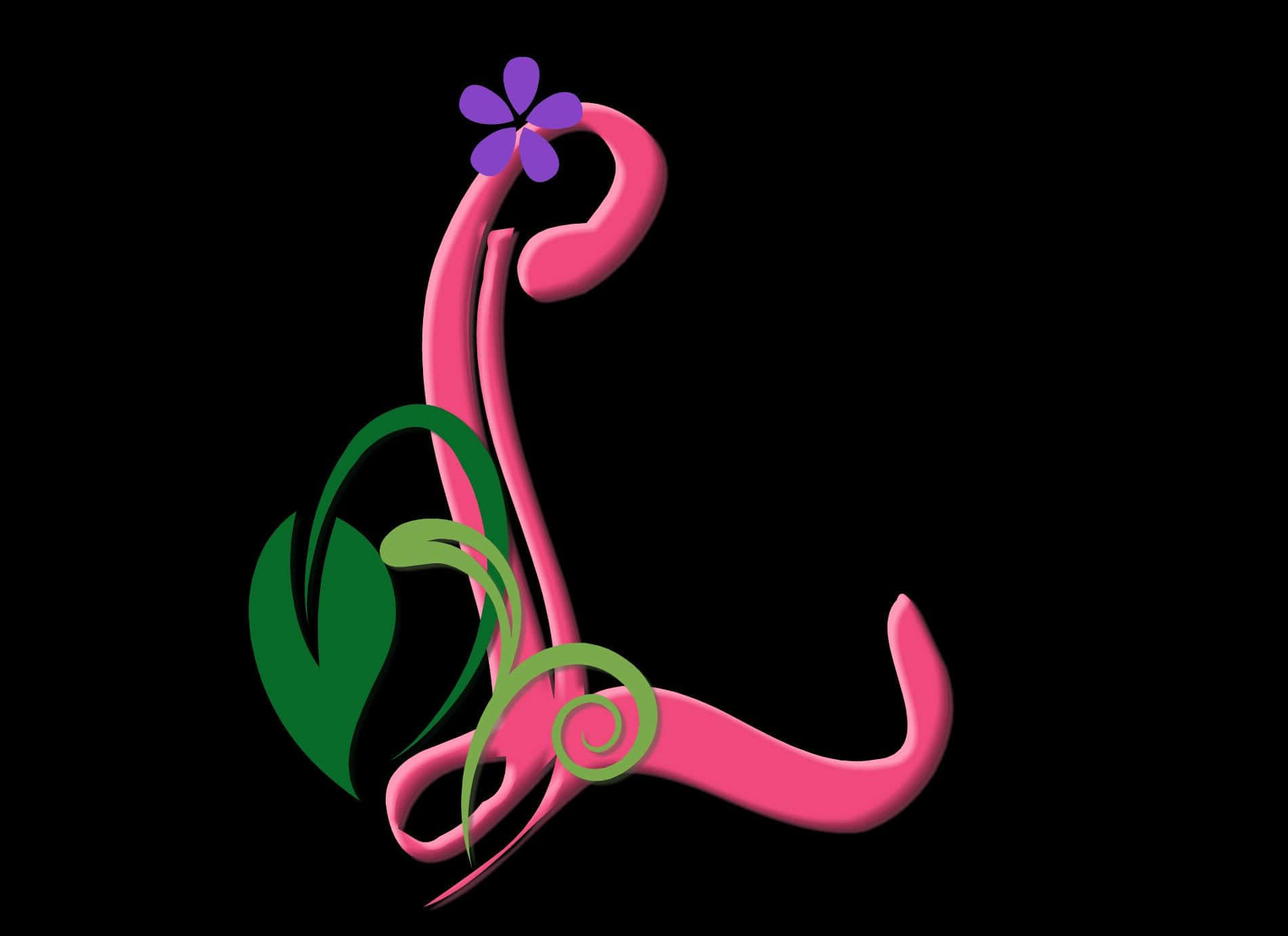 floral letter L initial, pink letter L, green swirls, HD Desktop Wallpaper