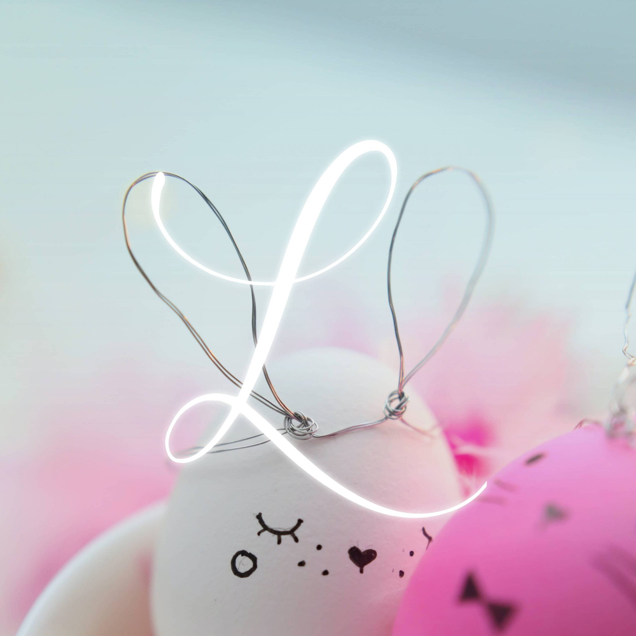 white egg, wire bunny ears, glowing neon outline, 2K Desktop Wallpaper