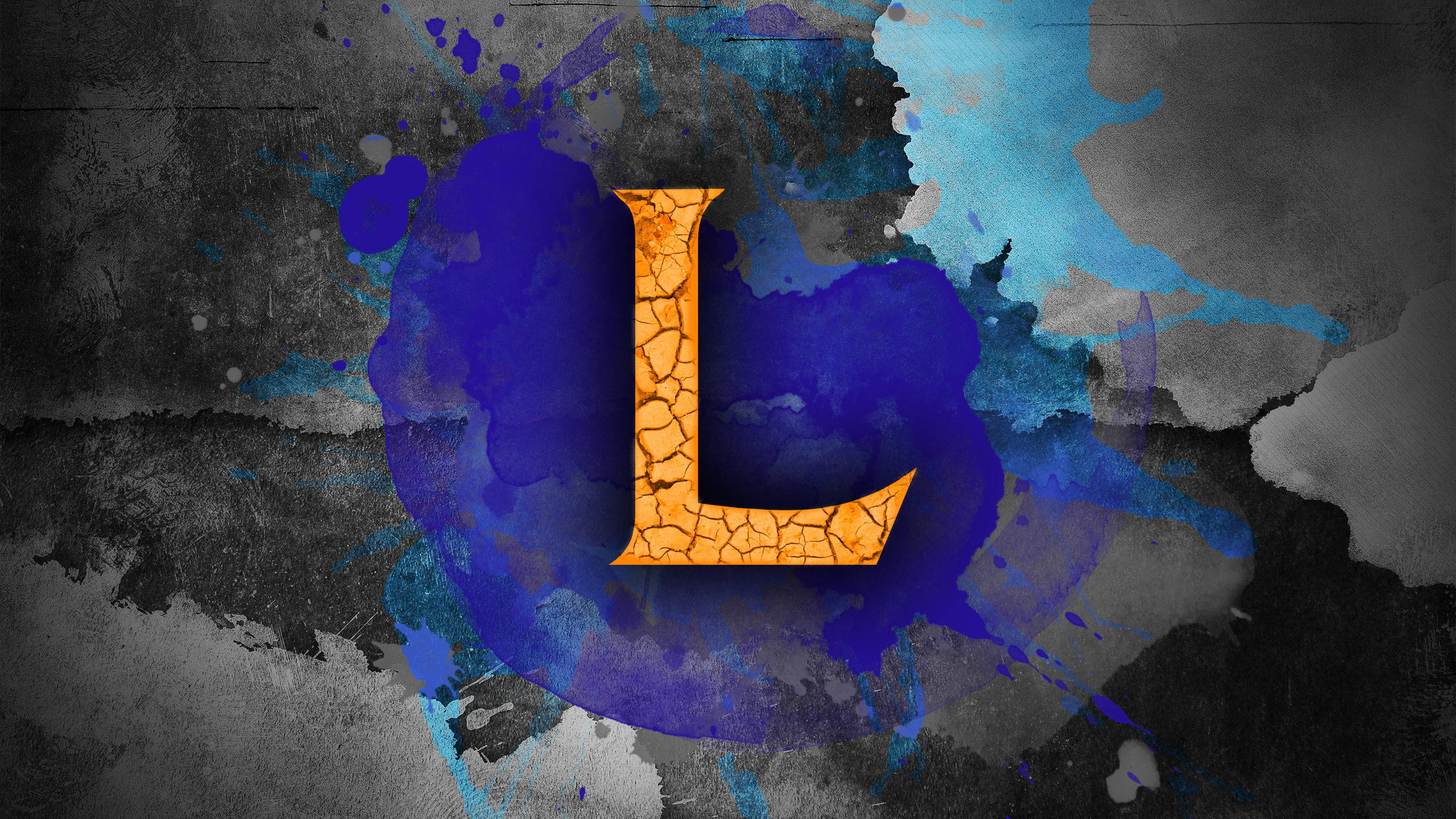 cracked letter L, bold orange, textured gray background, 2K Desktop Wallpaper