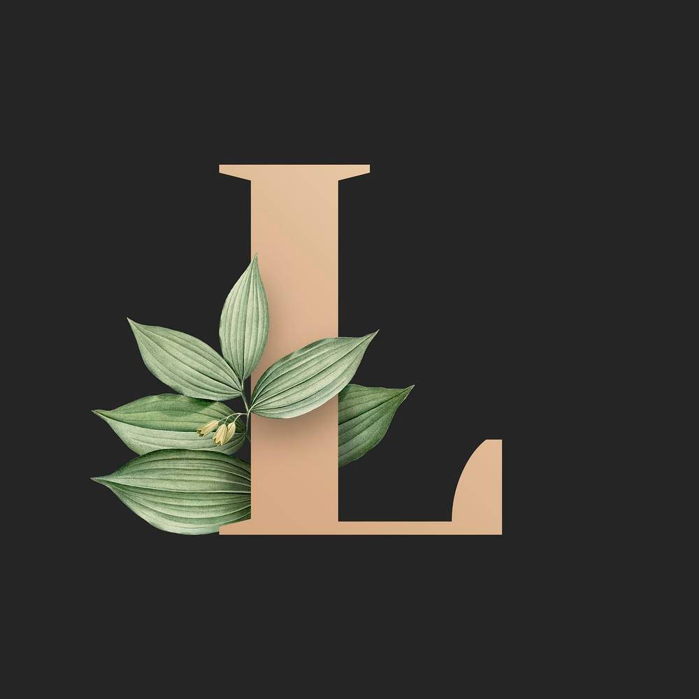 beige letter L, green leaves, small yellow flowers, SD Desktop Wallpaper