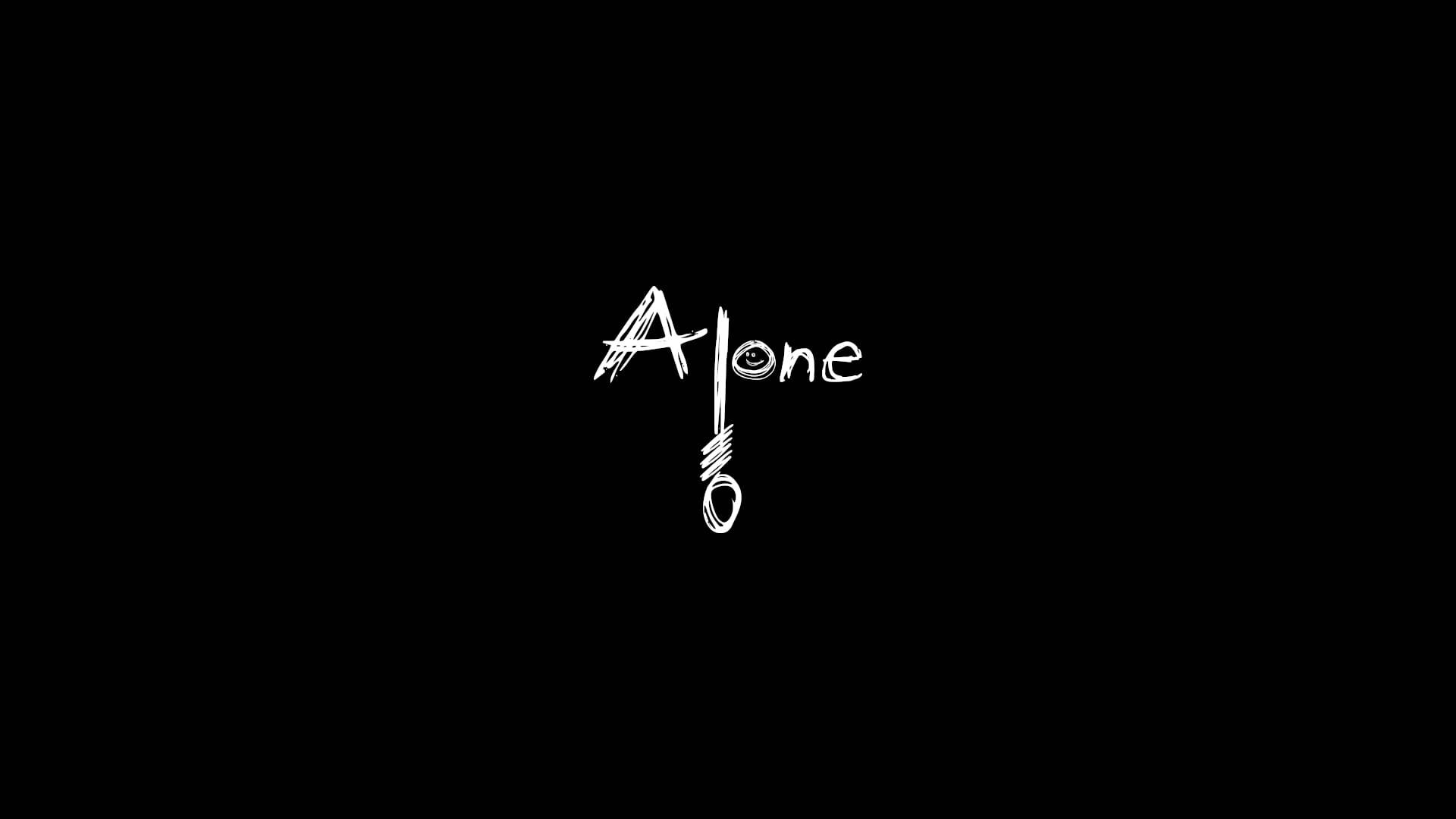 Alone, white chalky handwriting, stark black background, Full HD Desktop Wallpaper