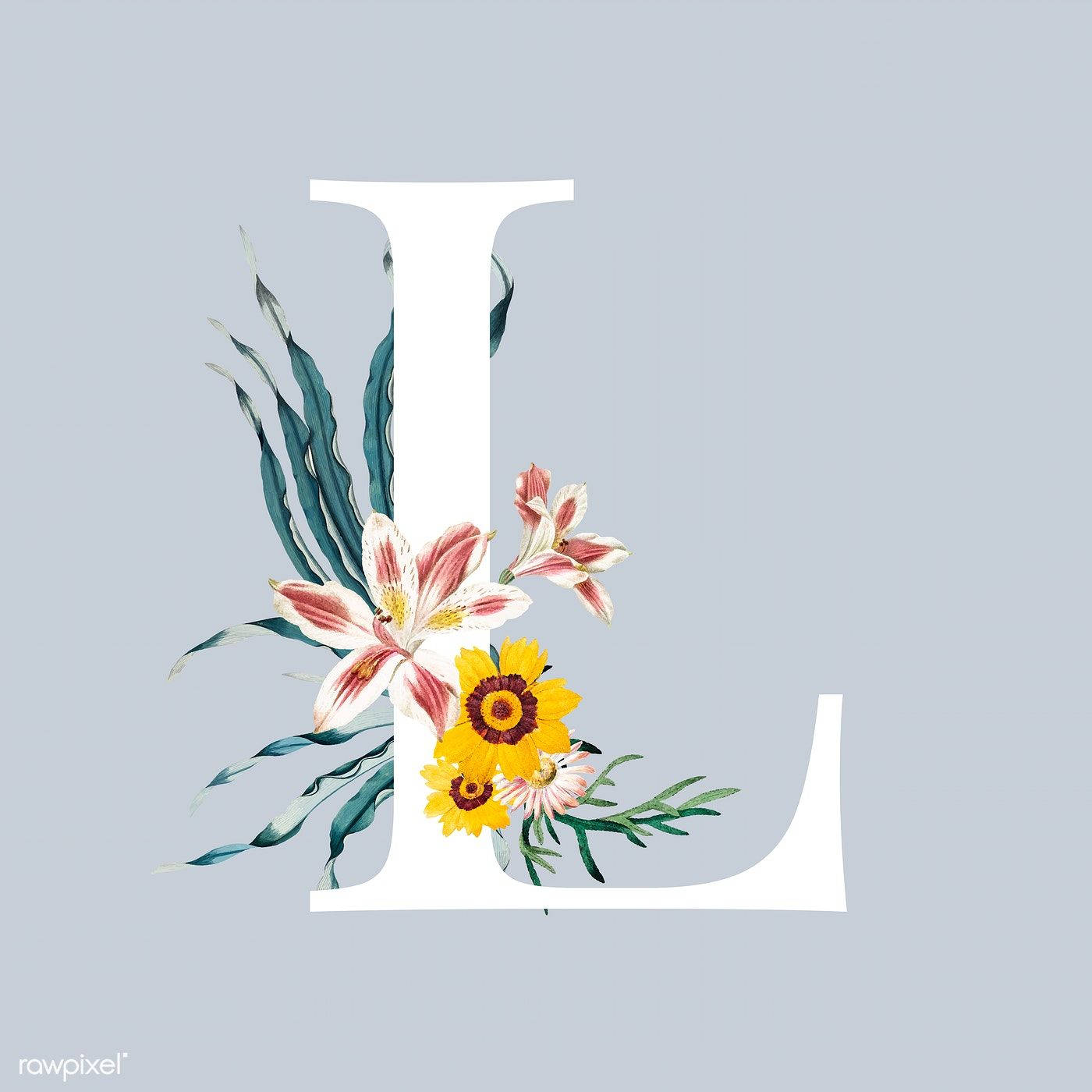 white letter L, pink lilies, yellow daisies, HD Desktop Wallpaper