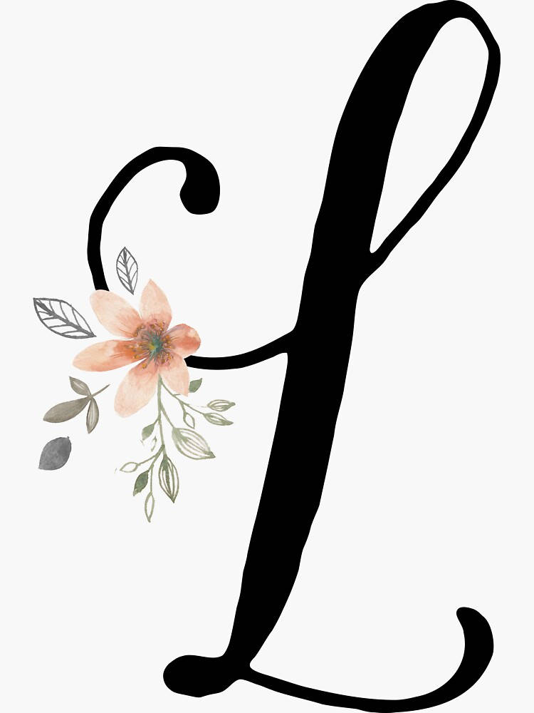 elegant black letter l, cursive letter L, watercolor peach flower, SD Phone Wallpaper