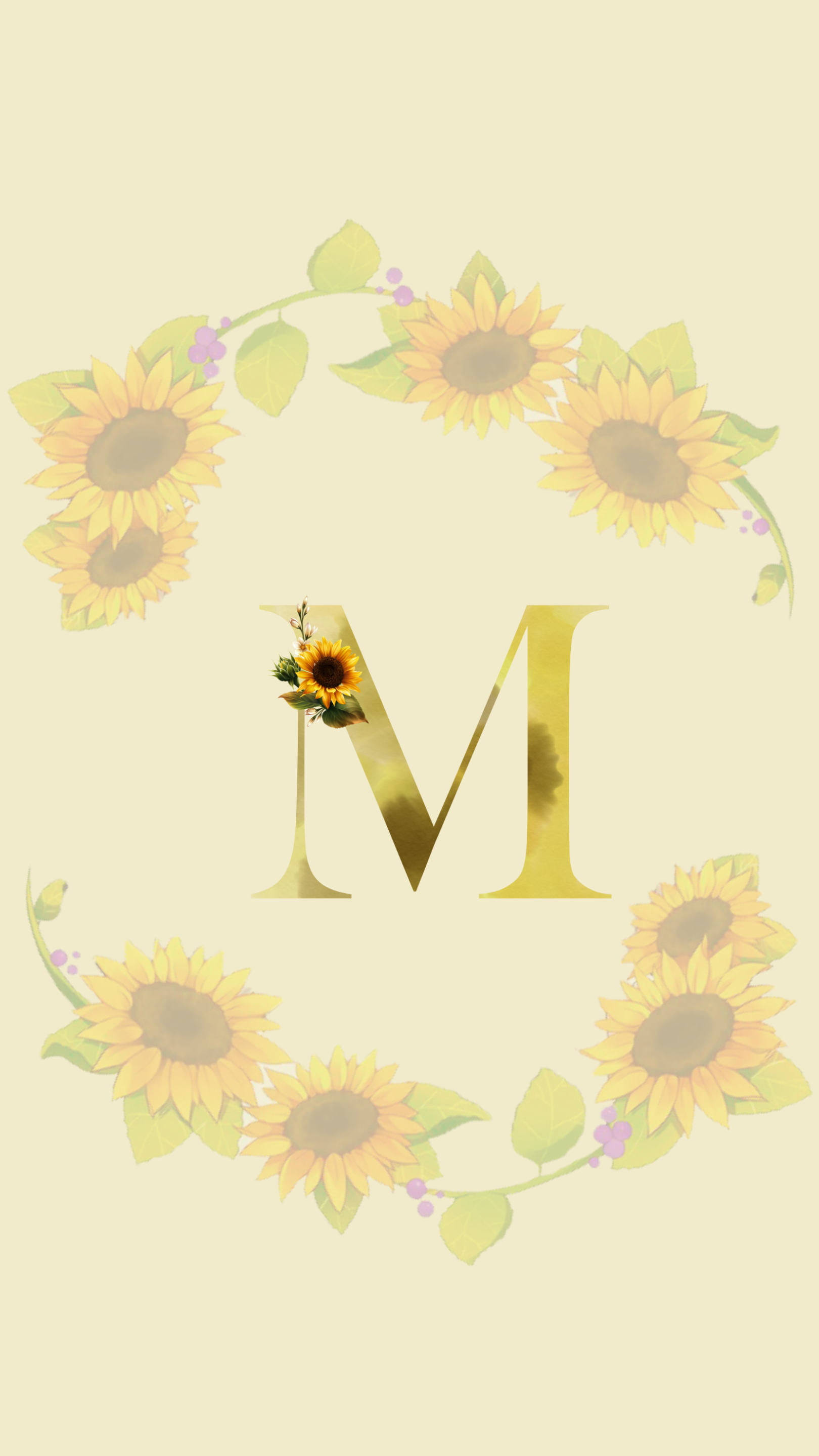 Letter M, sunflowers, greenery, 2K Phone Wallpaper