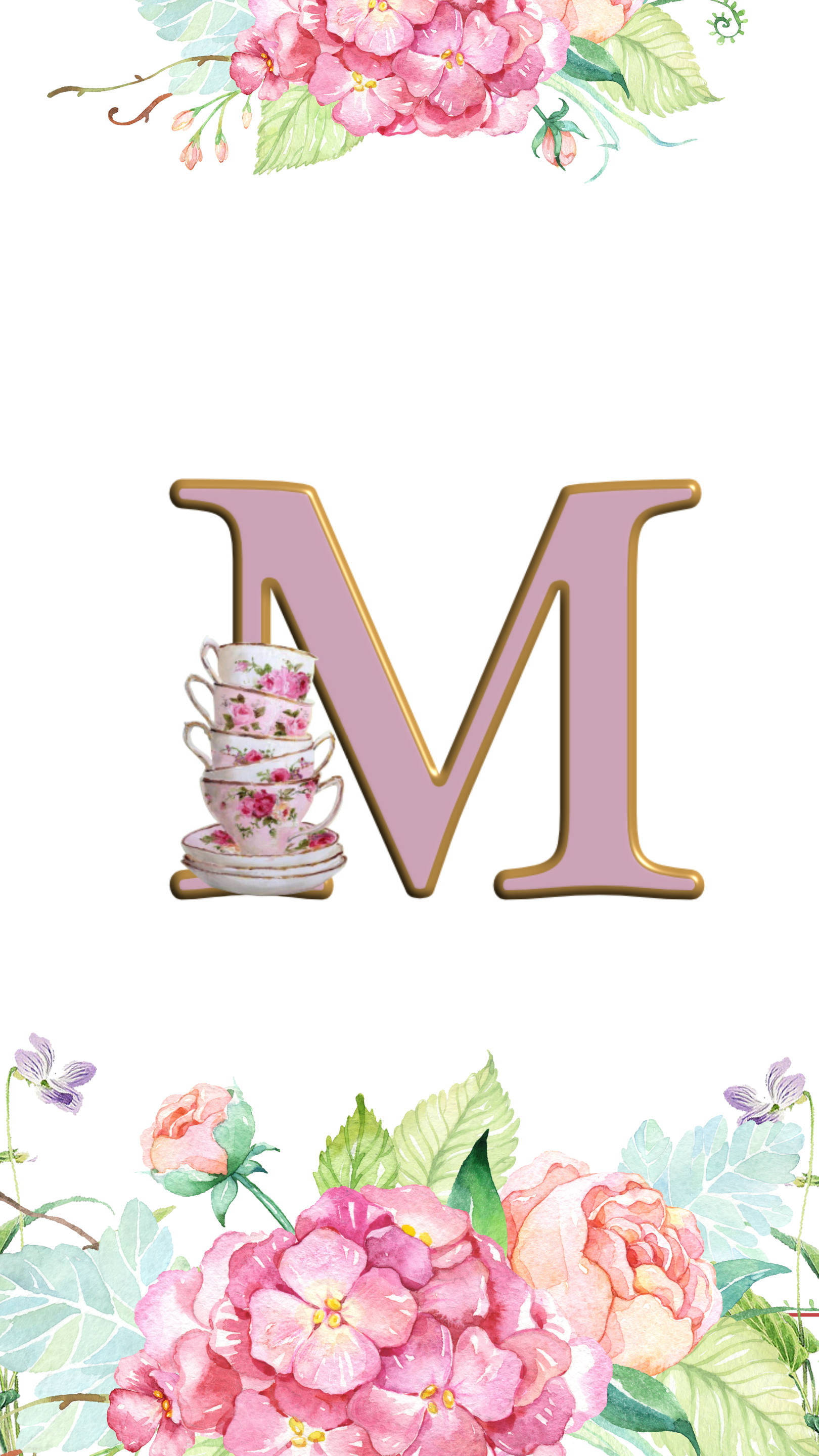 letter M, pink, gold trim, 2K Phone Wallpaper