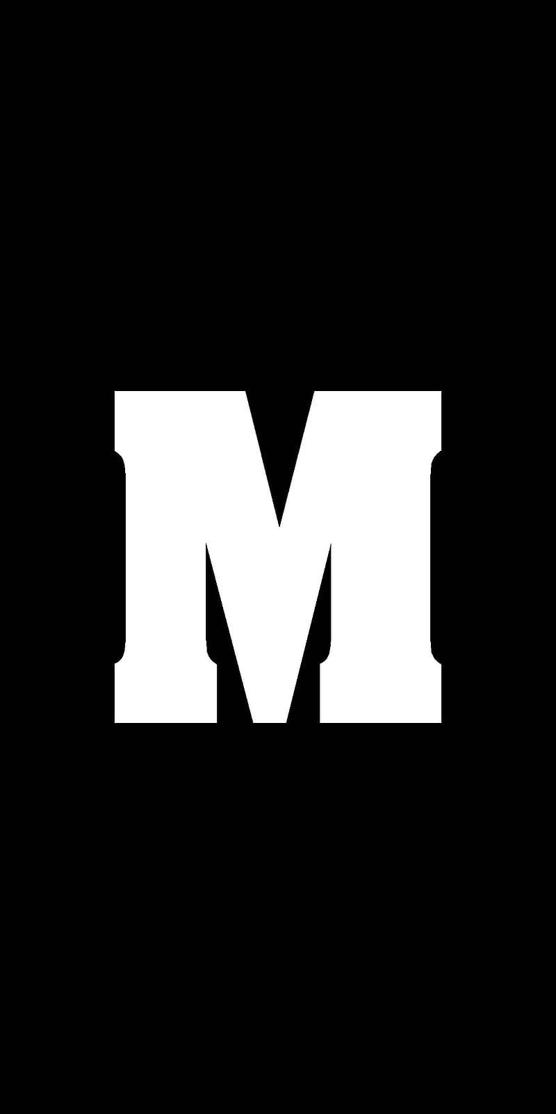 white letter M, black background, minimalist contrast, HD Phone Wallpaper