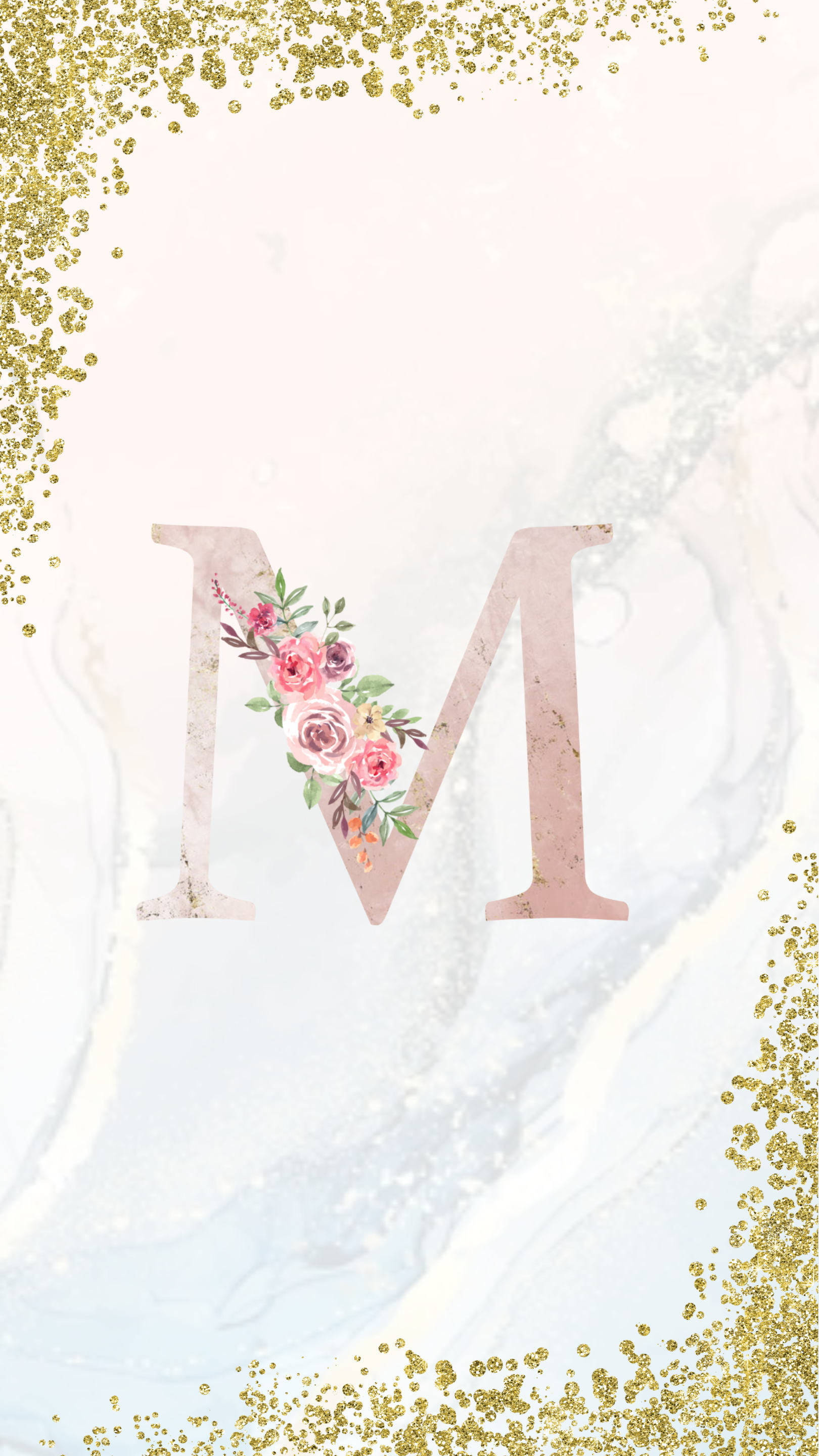 Letter M, pink, floral roses, 2K Phone Wallpaper