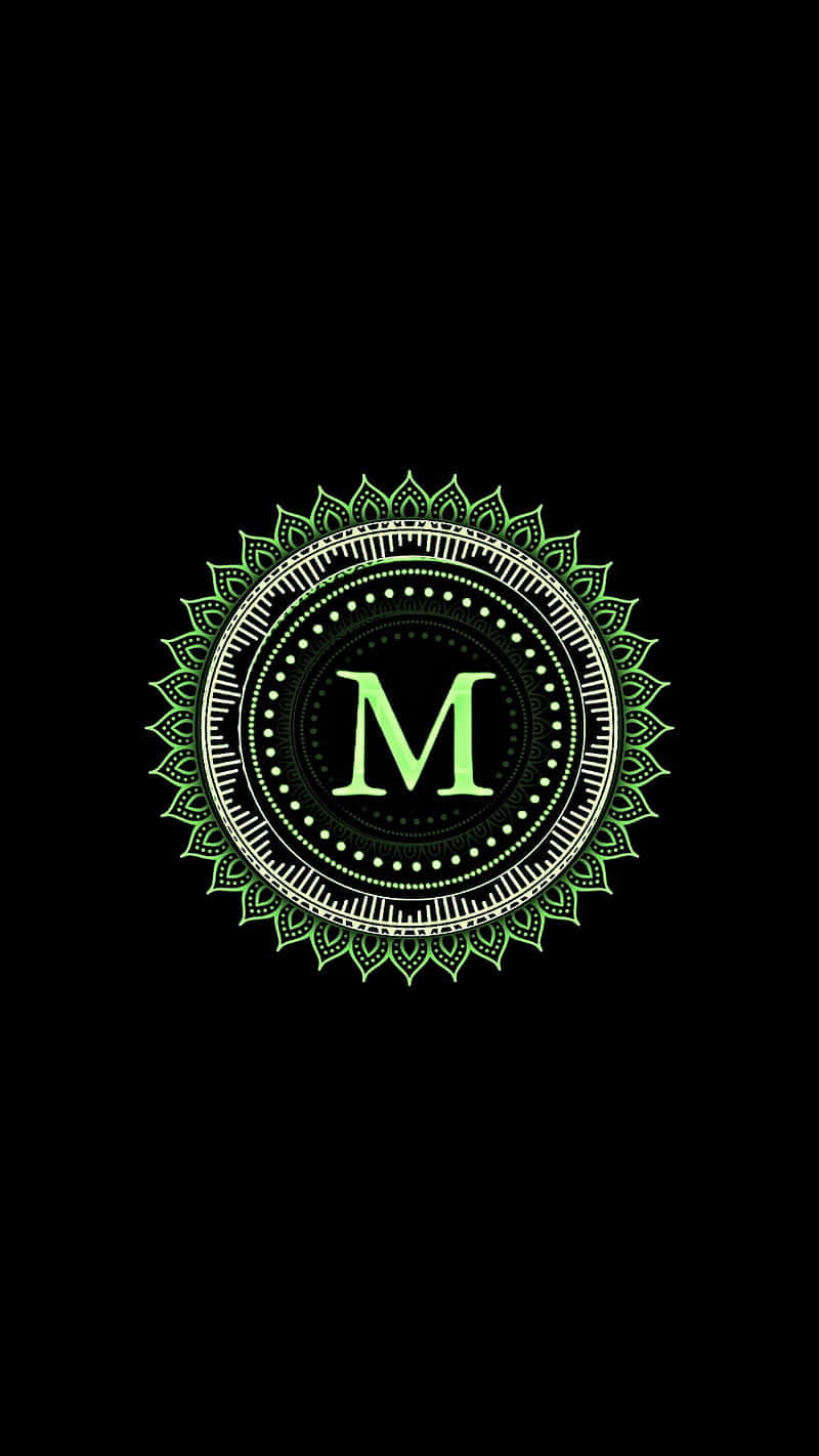 Serif Letter M, tribal outlines, glowing green, HD Phone Wallpaper