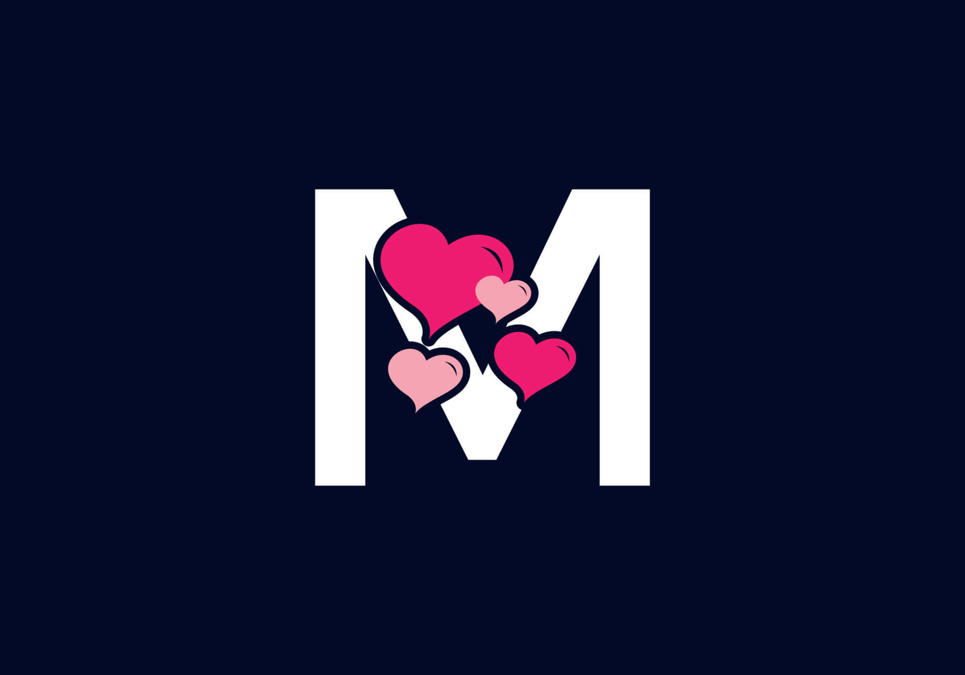 Letter M, pink hearts, white letter, Full HD Desktop Wallpaper