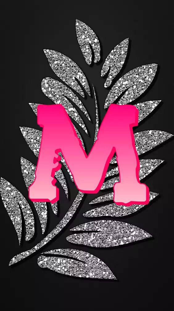 ombre letter m, pink gradient, glittery silver laurel leaves, SD Phone Wallpaper