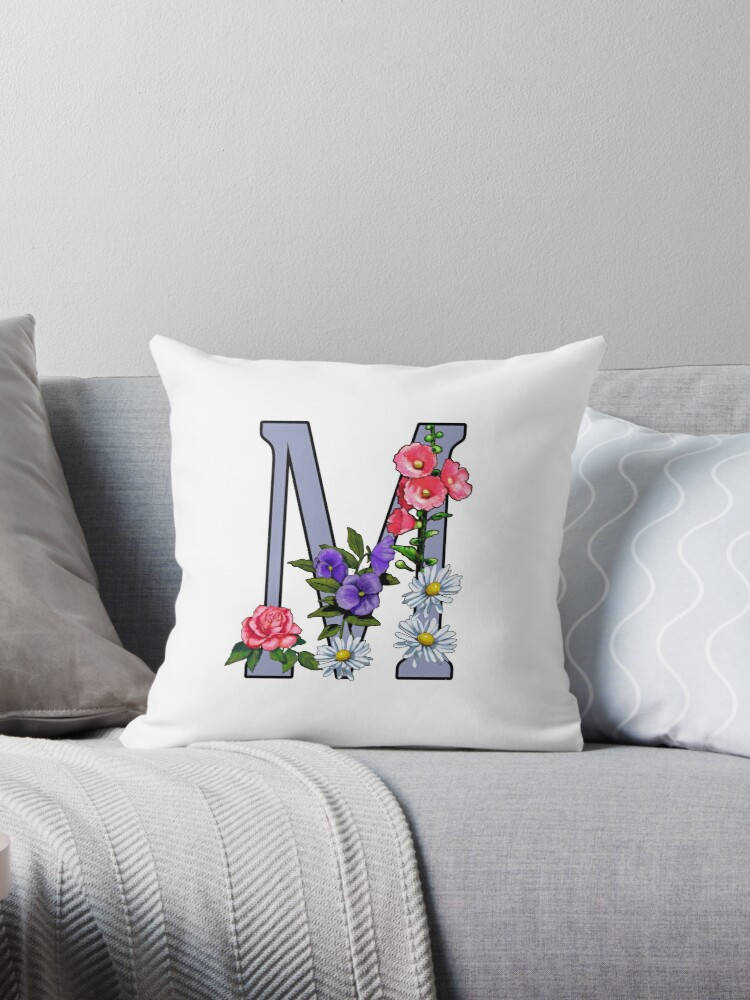 Letter M, white pillow, gray letter M, SD Phone Wallpaper