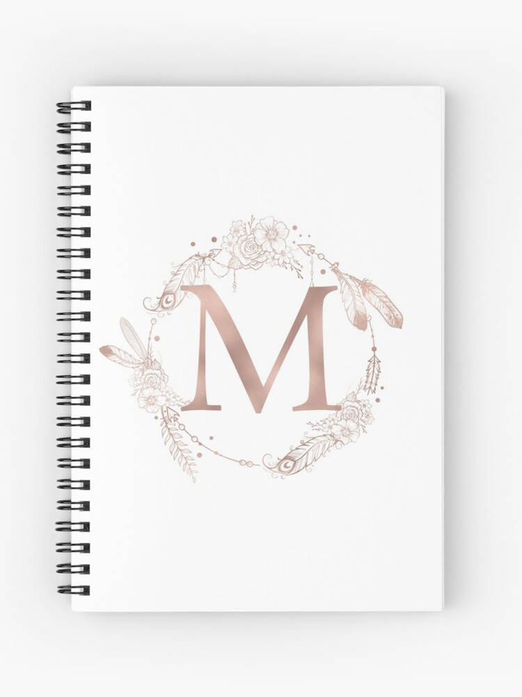 rose gold, letter M, white spiral notebook, SD Phone Wallpaper