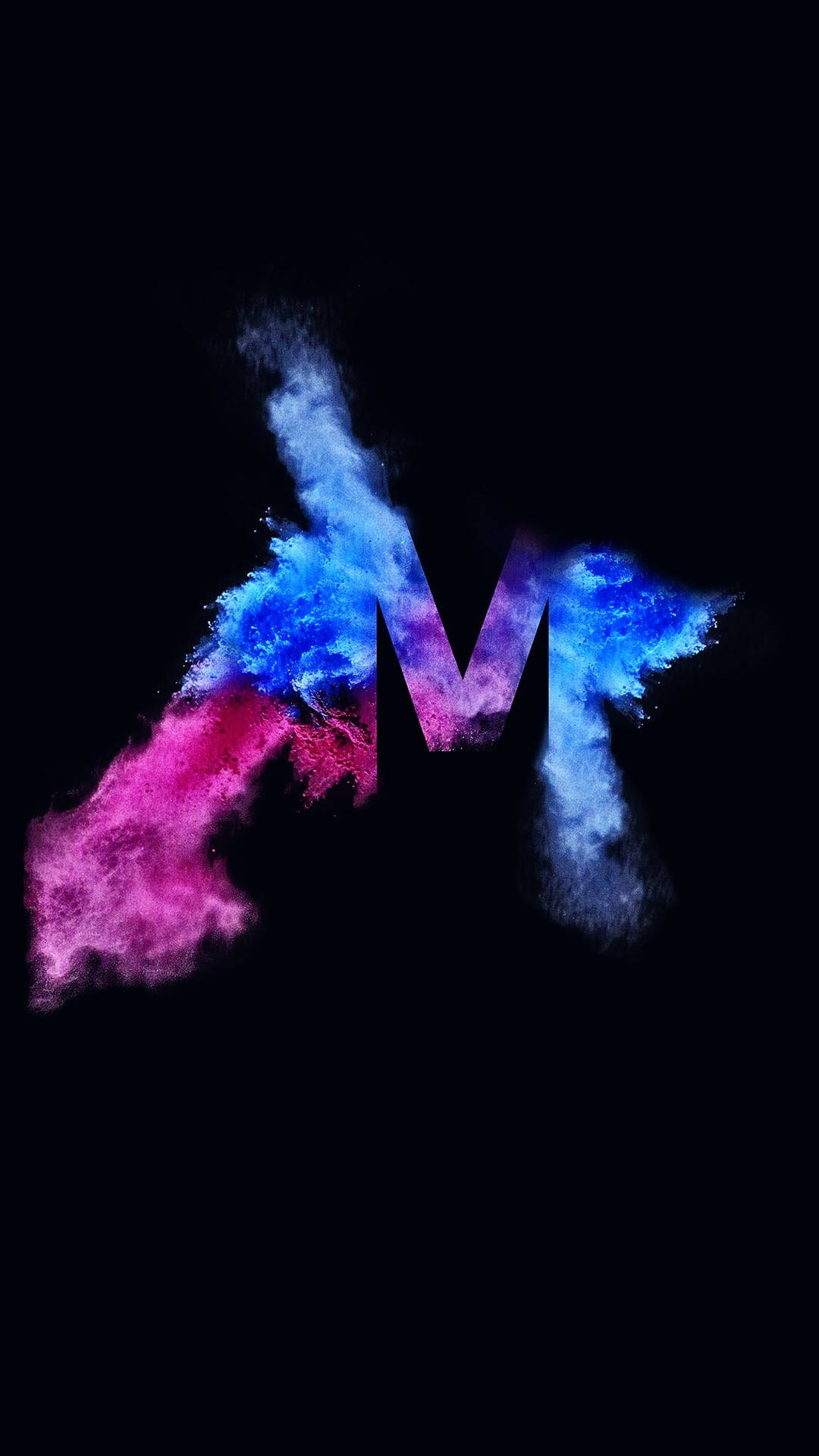 Colorburst Letter M, vibrant blue, pink powder, Full HD Phone Wallpaper