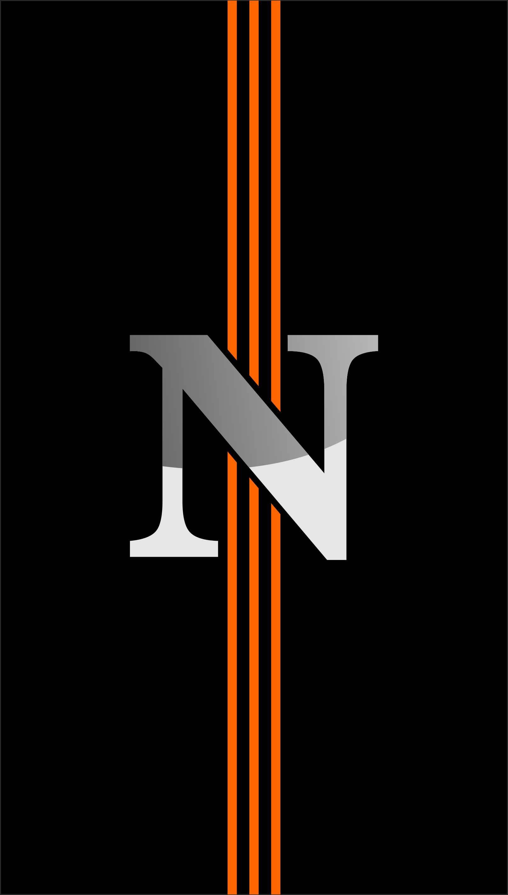 grey uppercase letter n, orange stripes, black background, 2K Phone Wallpaper
