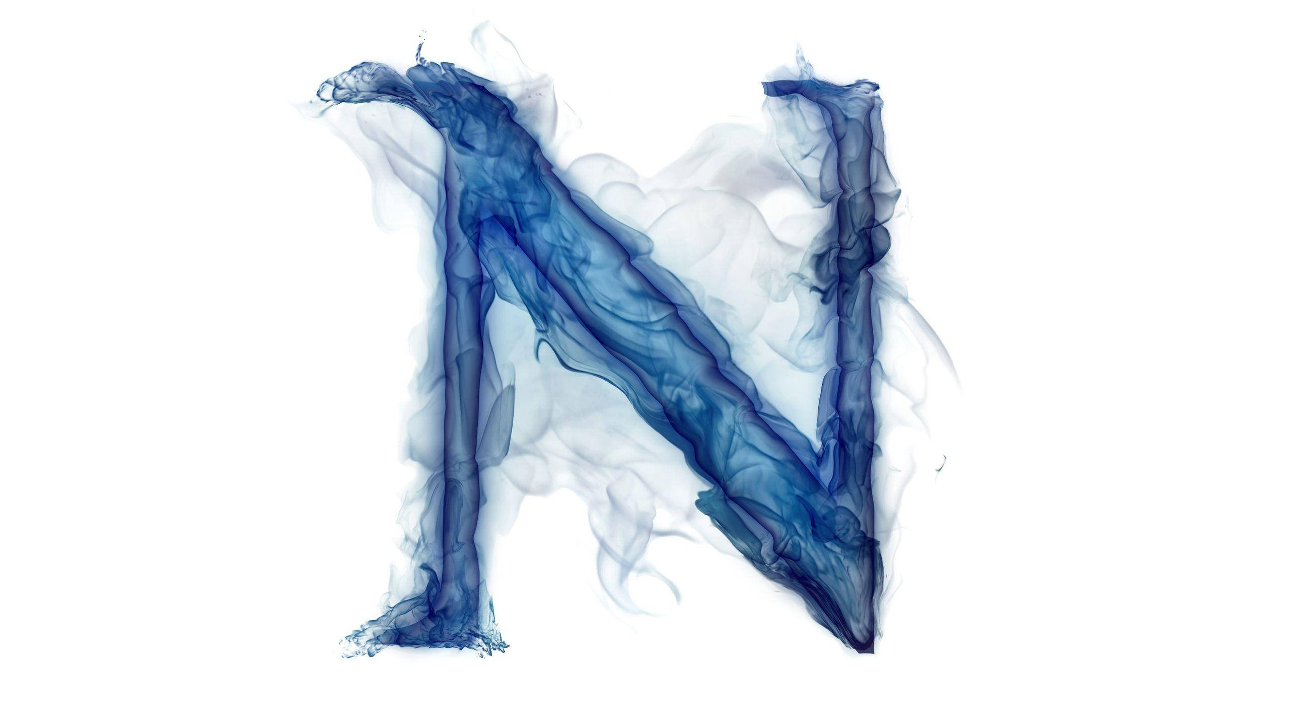 blue smoky letter n, swirling blue and white smoke, stark white background, 2K Desktop Wallpaper