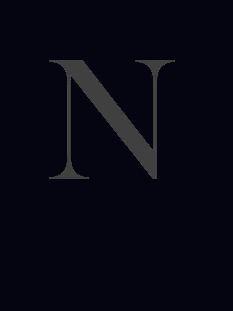 Letter N, dark grey, solid black background, SD Phone Wallpaper