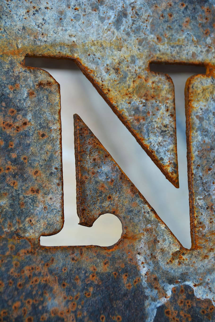 Letter N, rusted metal, textured patina, HD Phone Wallpaper