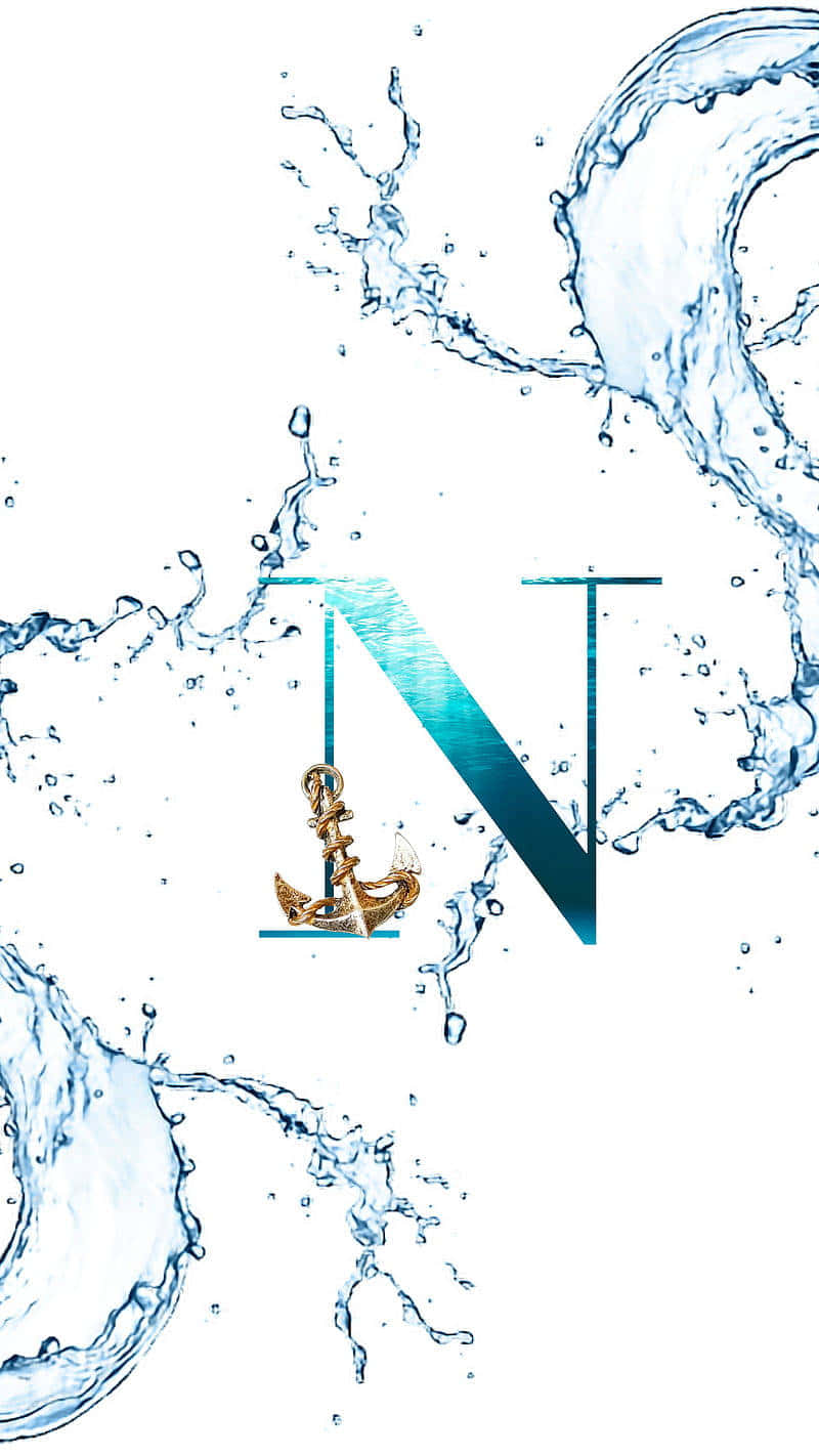 letter N, golden anchor, blue water splashes, HD Phone Wallpaper
