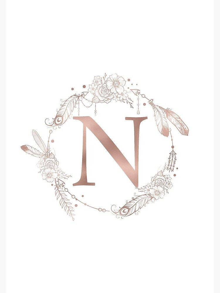 rose gold, letter N, floral wreath, SD Phone Wallpaper