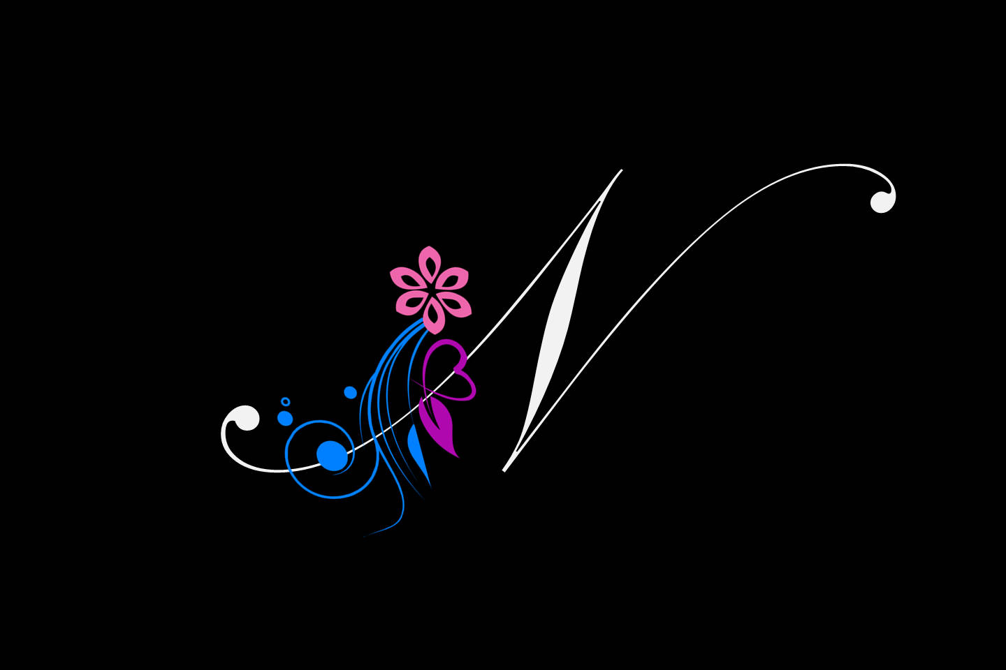 Letter N, elegant white color, pink flower, HD Desktop Wallpaper