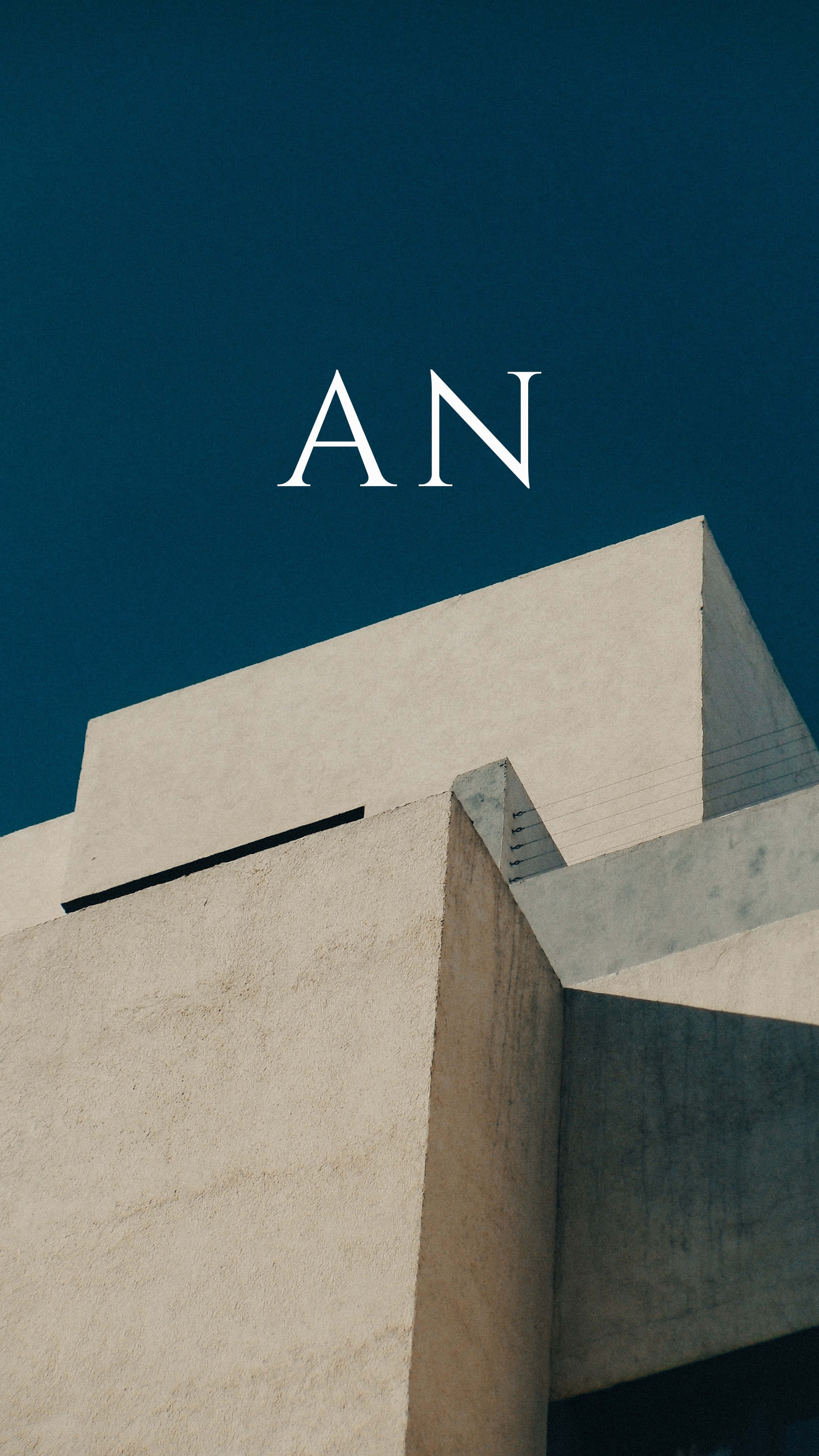 AN, stark geometric concrete architecture, deep teal sky, 4K Phone Wallpaper