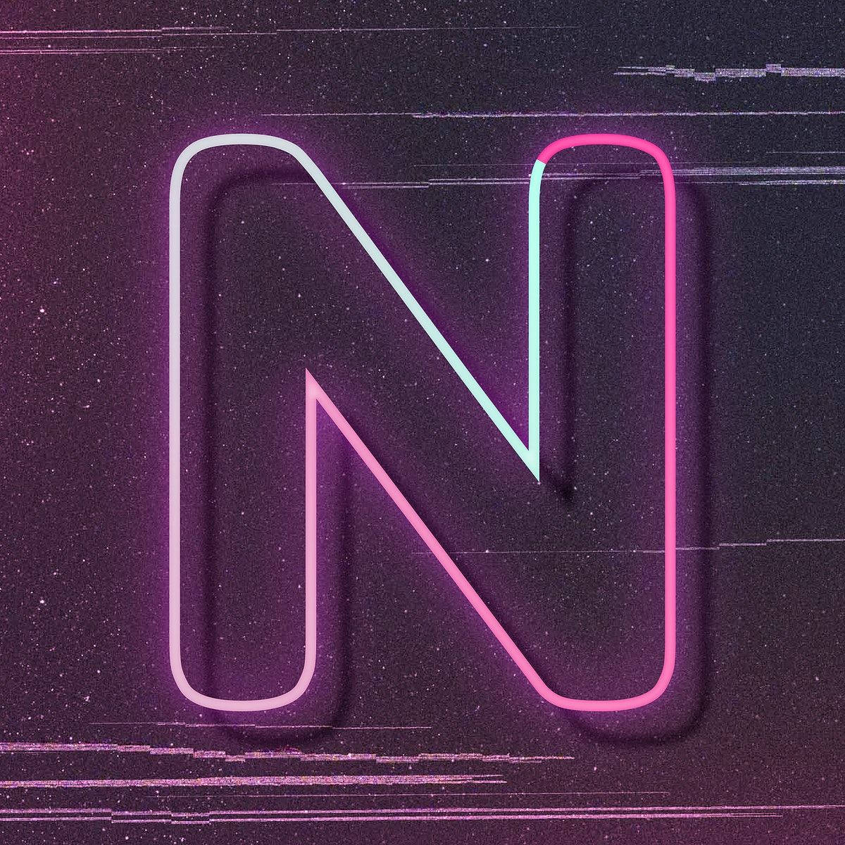 glitch effect, neon letter N, gradient pink and cyan, SD Desktop Wallpaper