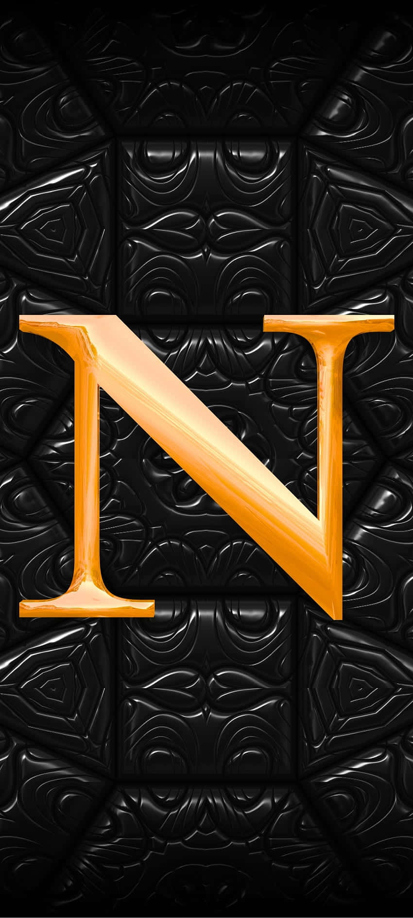 golden letter N, black ornate textured background, geometric patterns, HD Phone Wallpaper