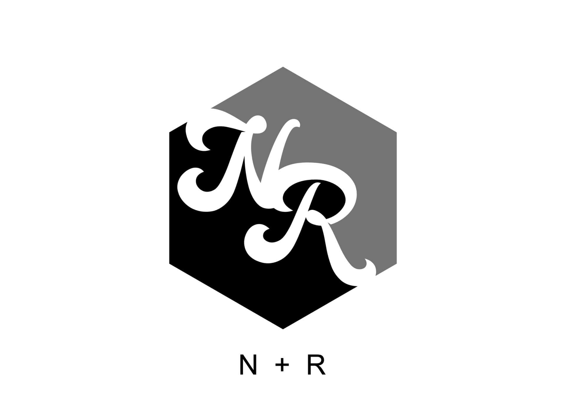 N and R Initials, white script, split hexagon, Full HD Desktop Wallpaper