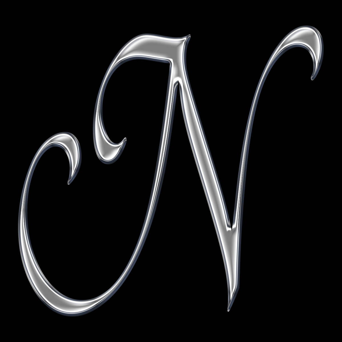 Letter N, shiny silver, glossy curves, SD Desktop Wallpaper