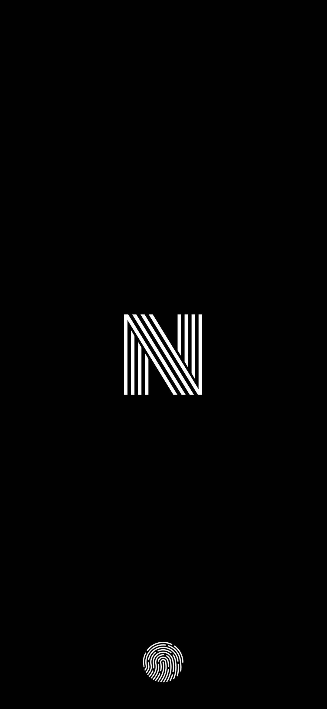 Letter N, fingerprint icon, black wallpaper, Full HD Phone Wallpaper
