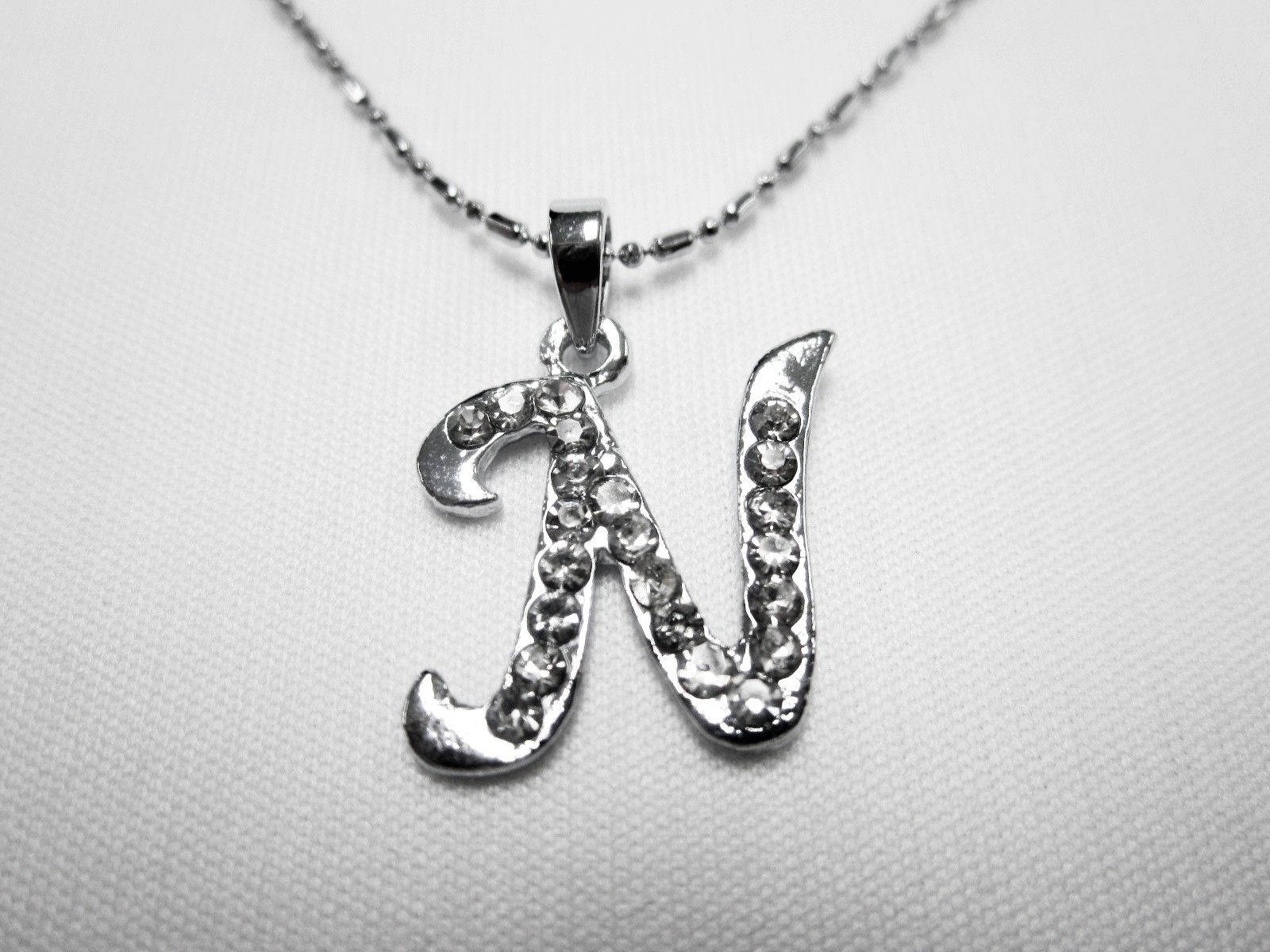 Letter N, silver necklace pendant, sparkling crystals, HD Desktop Wallpaper