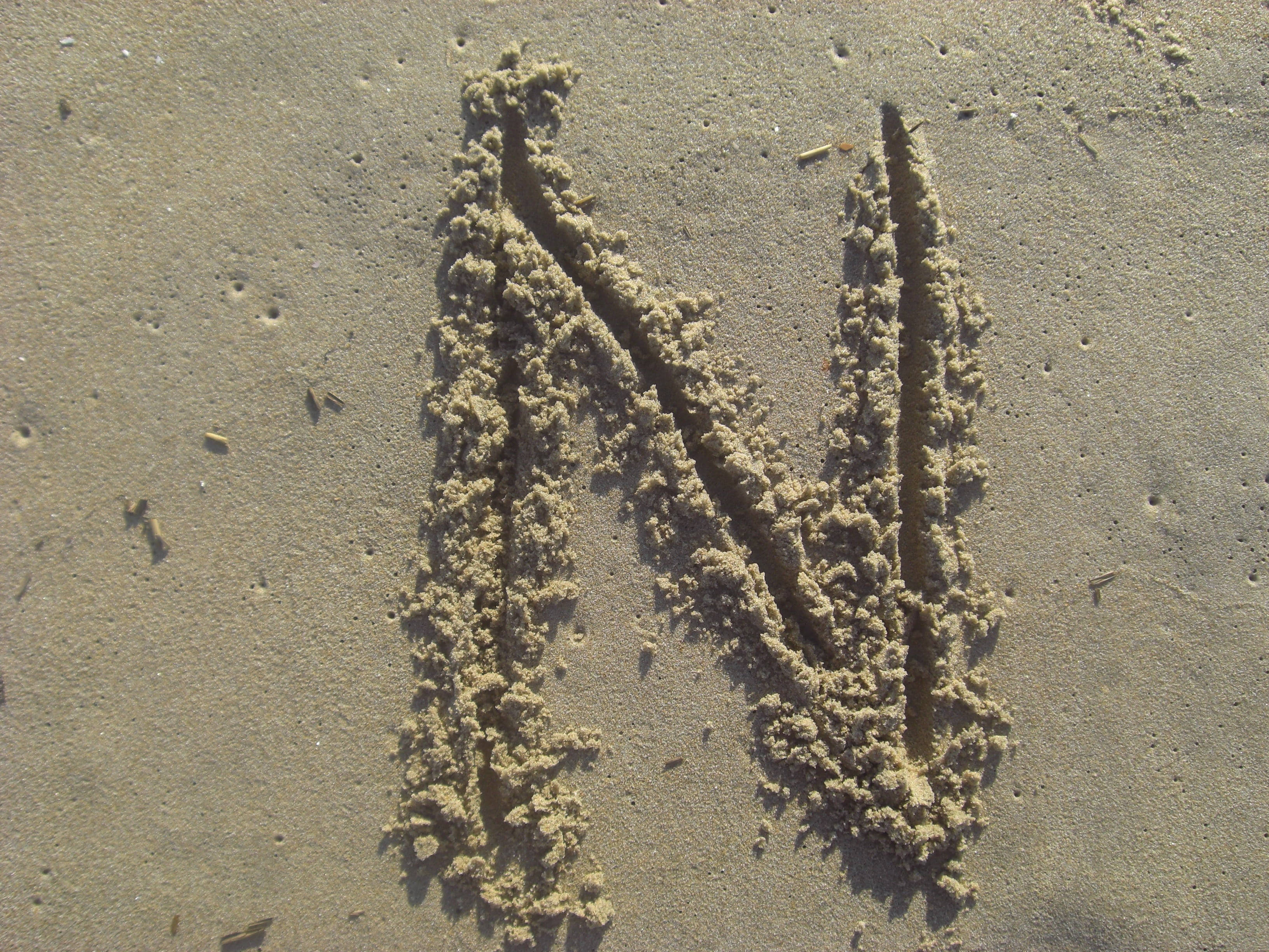 Sand Letter N, letter N, wet sand, 2K Desktop Wallpaper