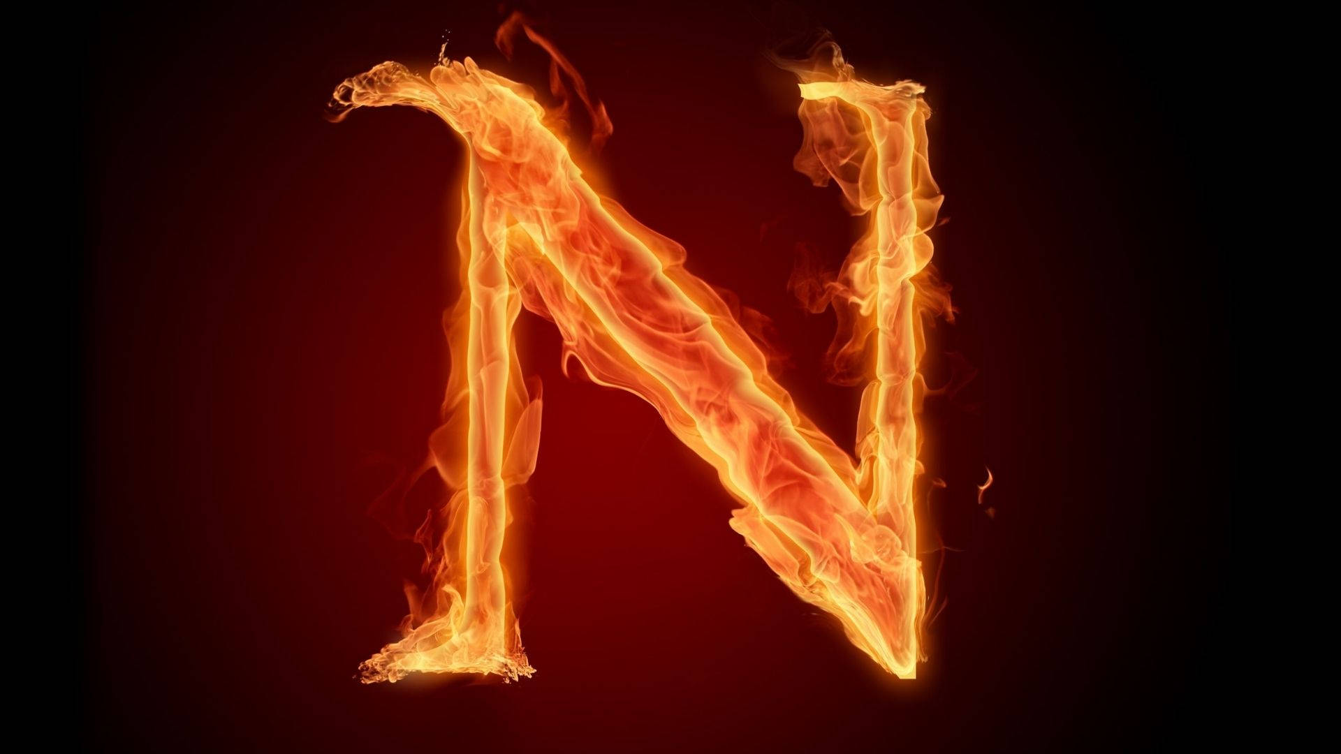 Neon Letter 'N', Alphabet Series, fiery letter N, Full HD Desktop Wallpaper