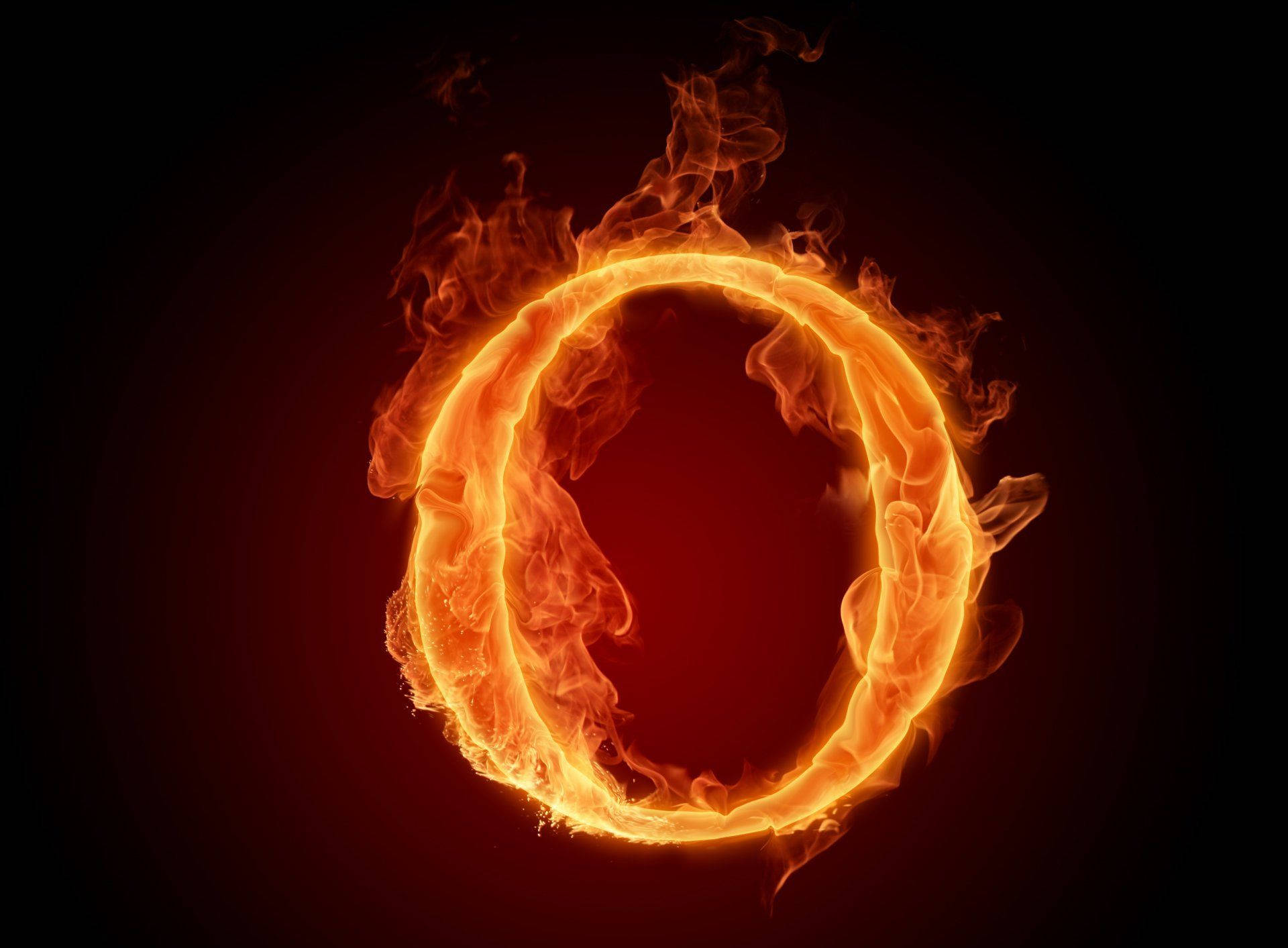 Fiery Letter O, blazing fiery ring, orange and red flames, Full HD Desktop Wallpaper