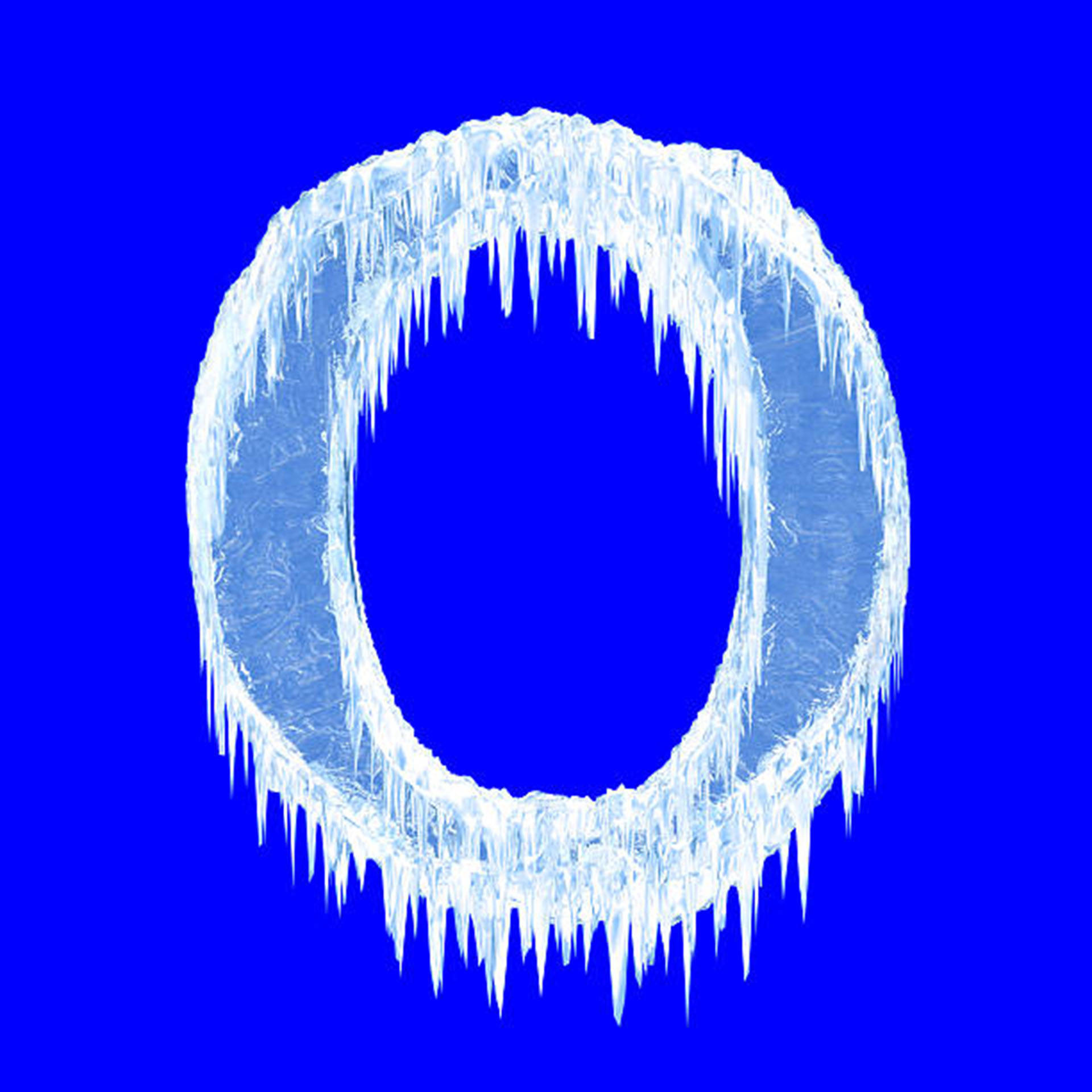 frosted letter o, glowing icy ring, sharp icicles, Full HD Desktop Wallpaper