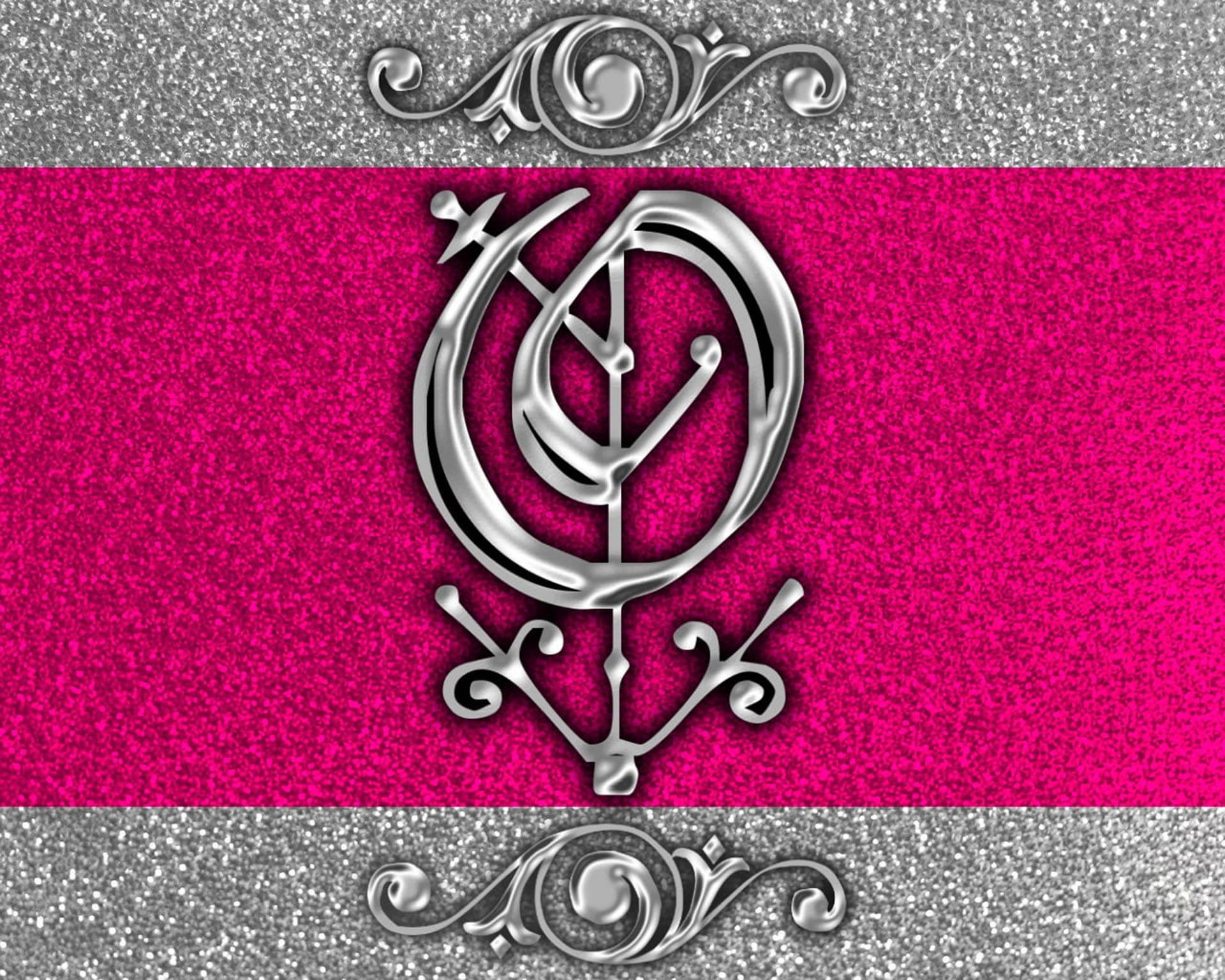 silver, ornate monogram, swirls, Full HD Desktop Wallpaper