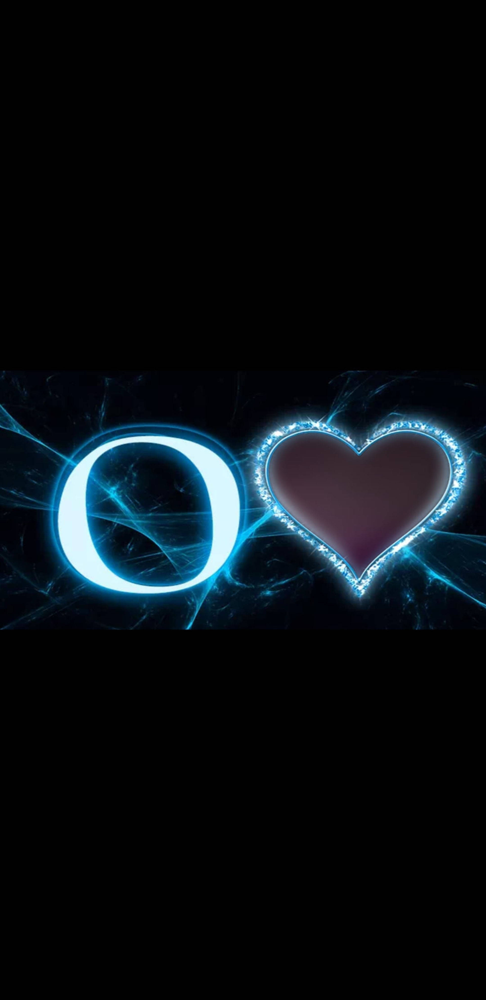 Letter O, black heart, glowing blue, 4K Phone Wallpaper