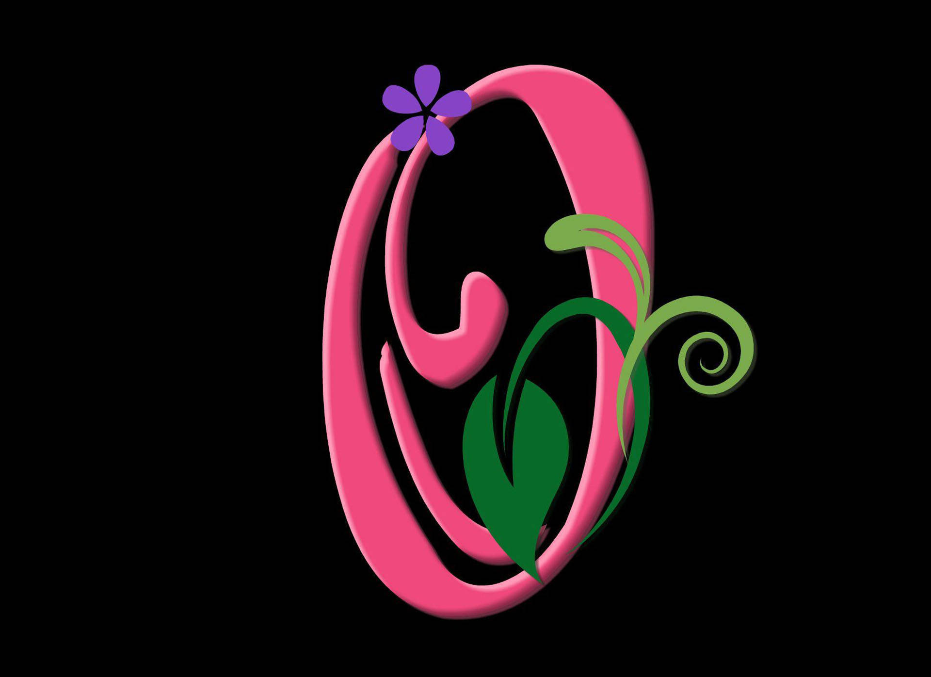 fancy letter o, pink letter O, green vines, Full HD Desktop Wallpaper