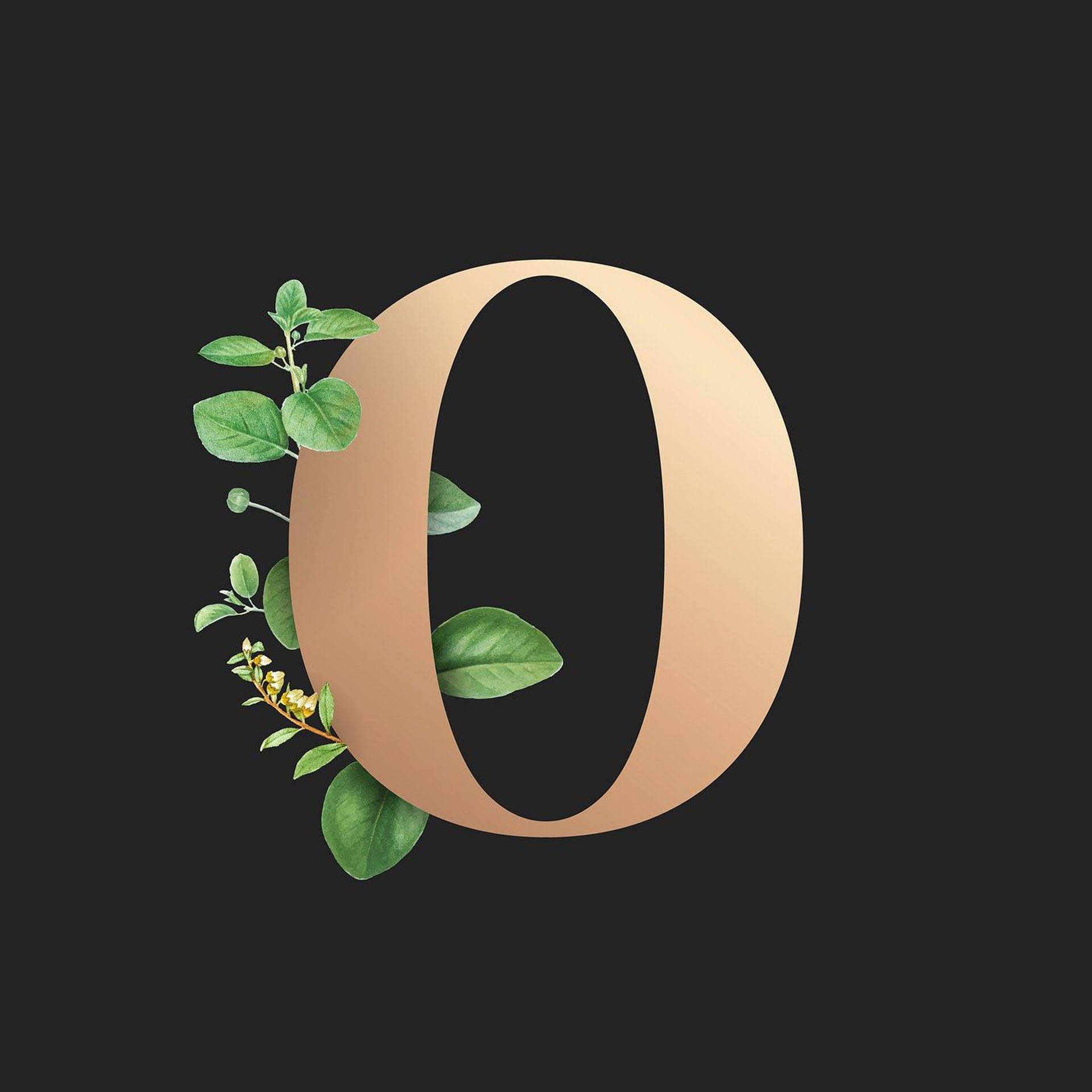 Botanical Letter O, gold letter O, green leaves, Full HD Desktop Wallpaper