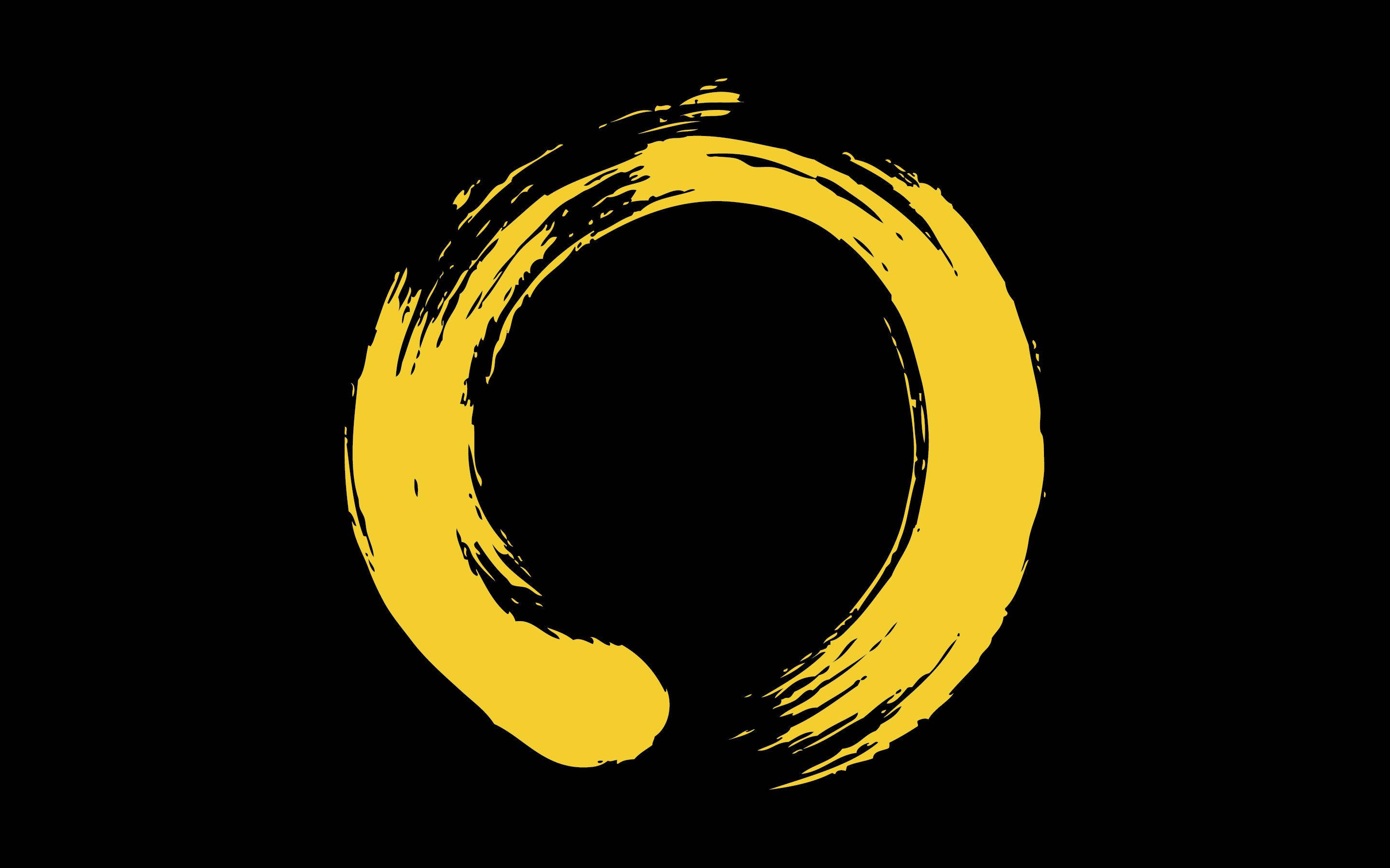 yellow painted stroke letter o, bold yellow brushstroke circle, stark black background, 2K Desktop Wallpaper